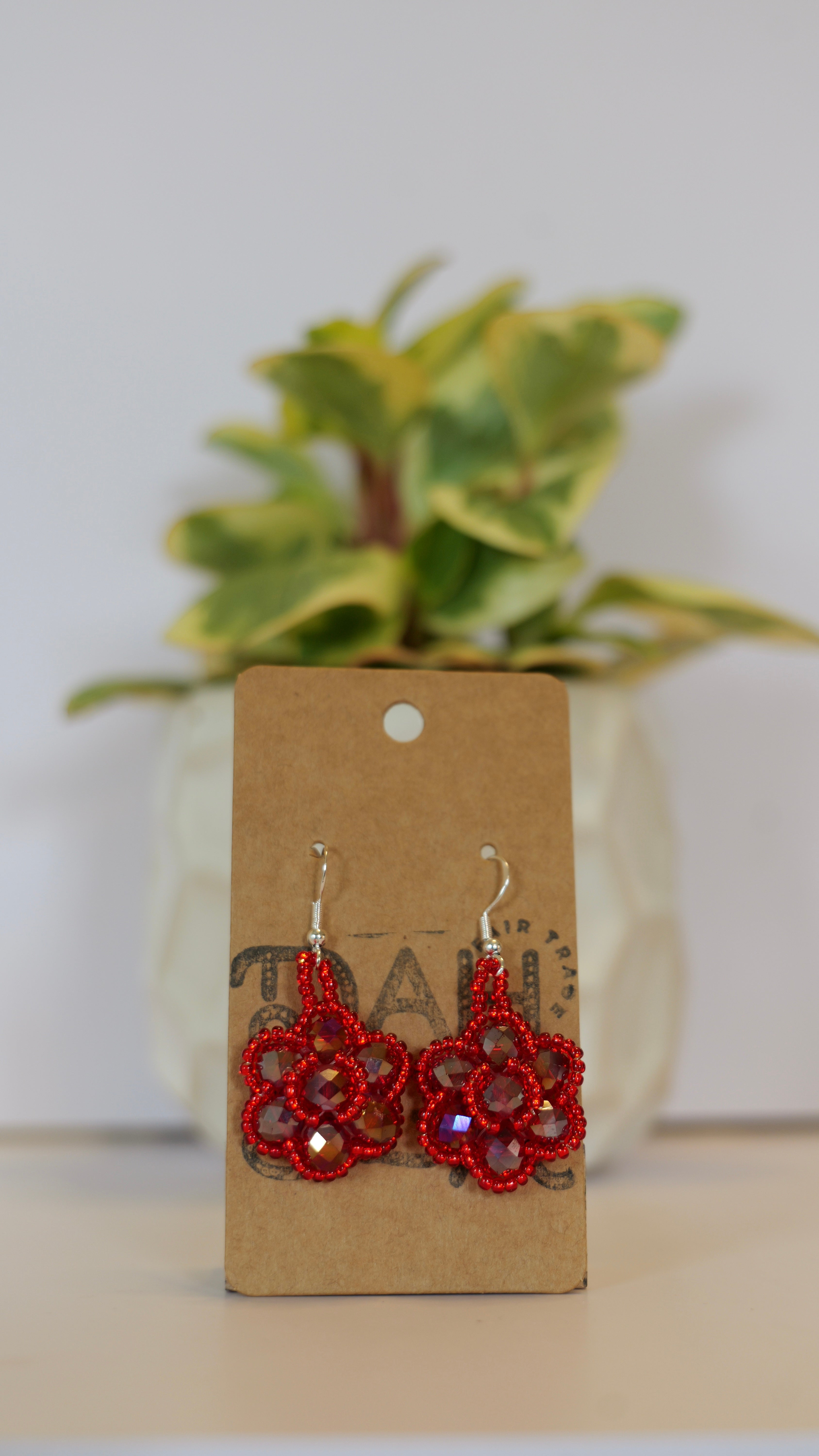 Hand beaded flower earrings | sterling silver hooks | Color options available