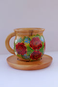 Tea cup with saucer | 4 red flowers