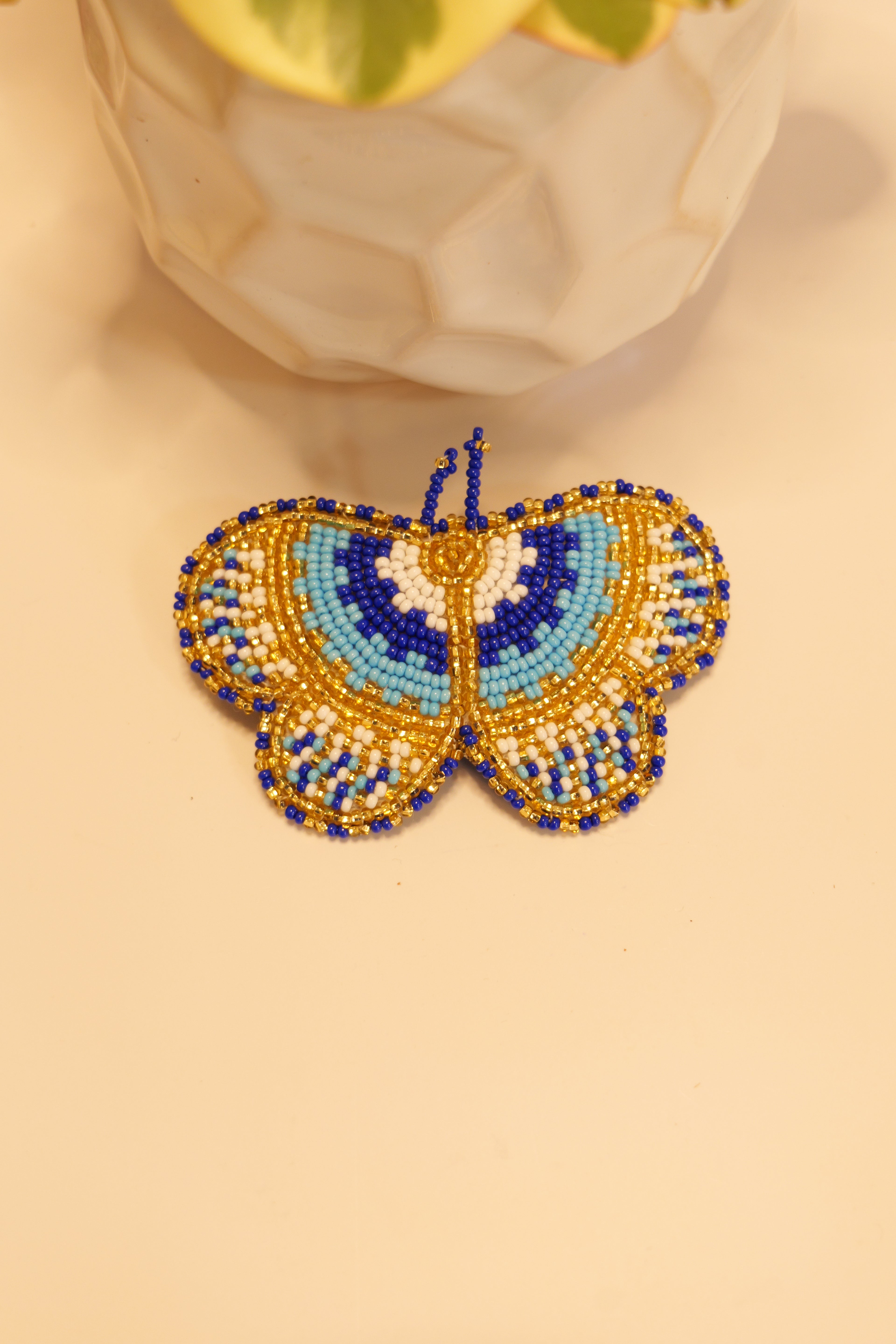 Handbeaded butterfly hair clip | leather backing