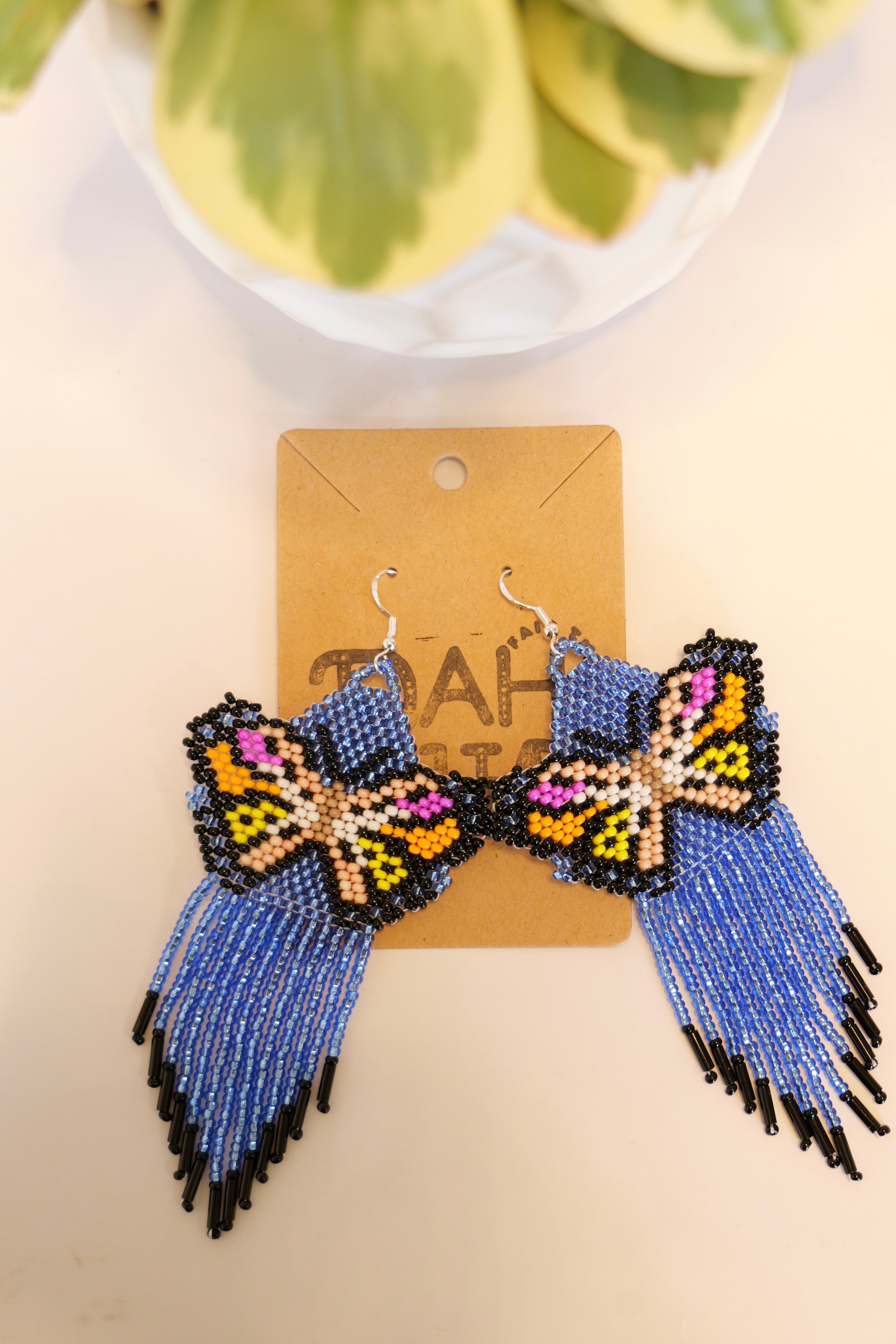 Hand beaded butterfly earrings | sterling silver hooks | Color options available