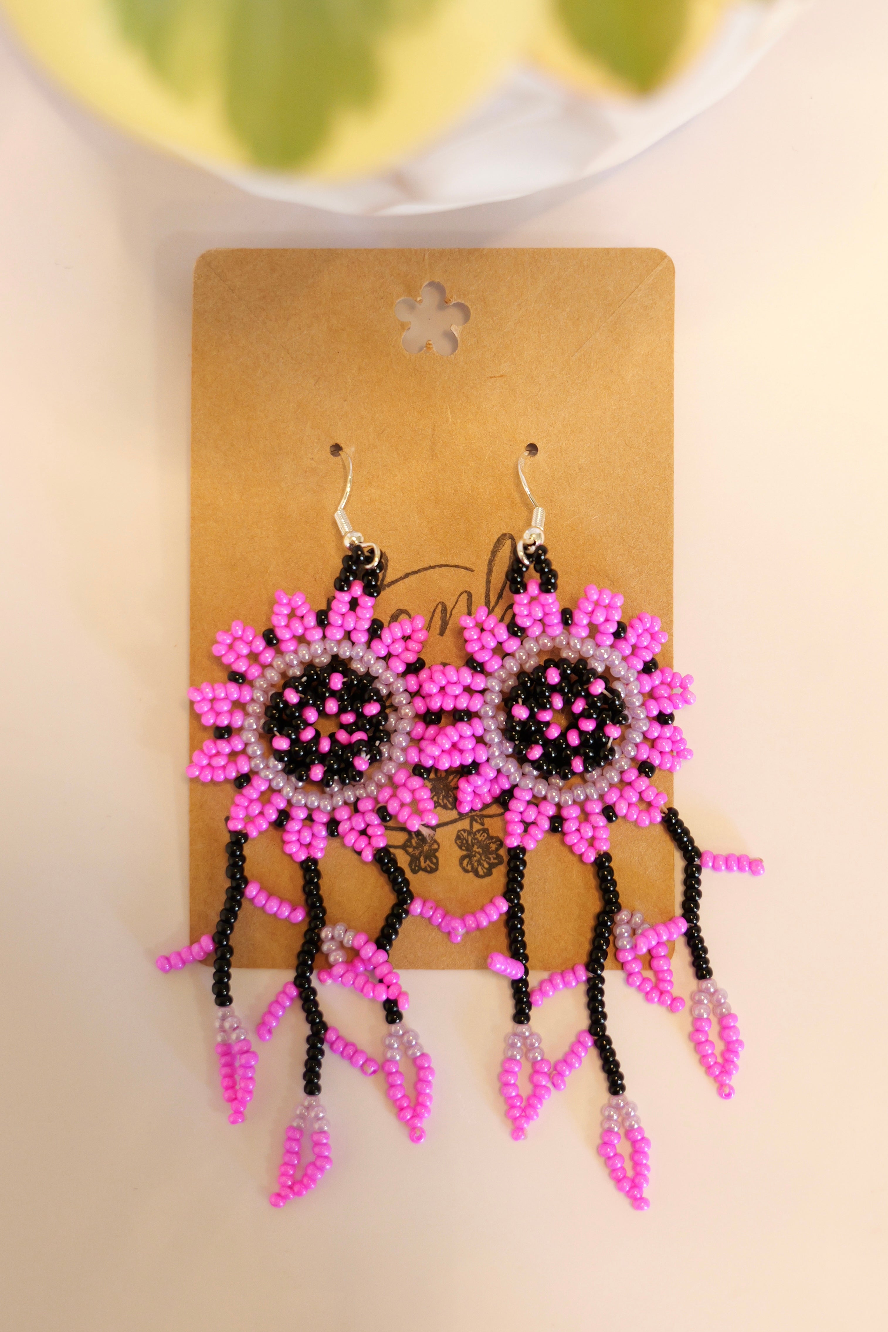 Hand beaded flower earrings | sterling silver hooks | Color options available