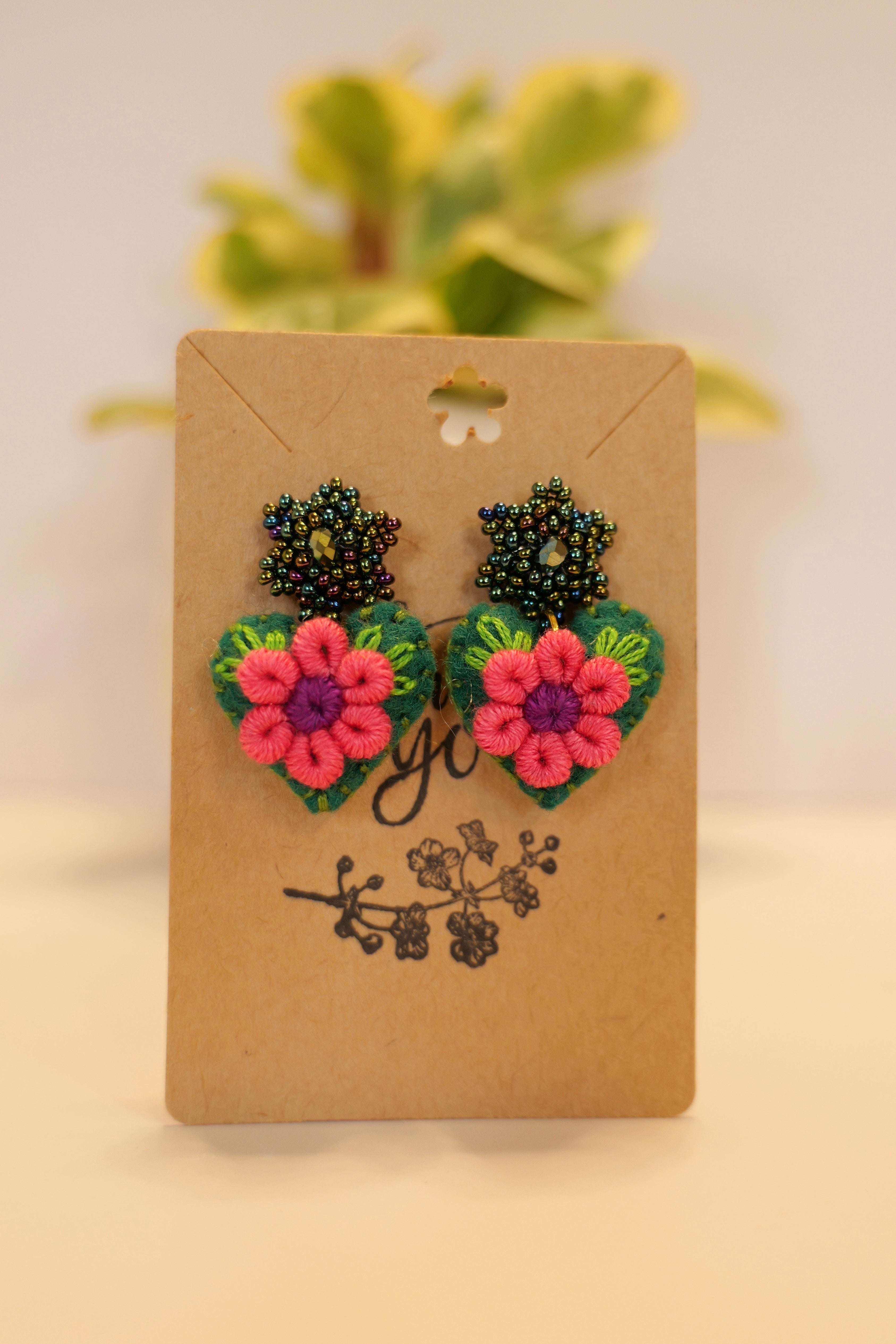 Hand beaded & hand embroidered earrings - Color options available