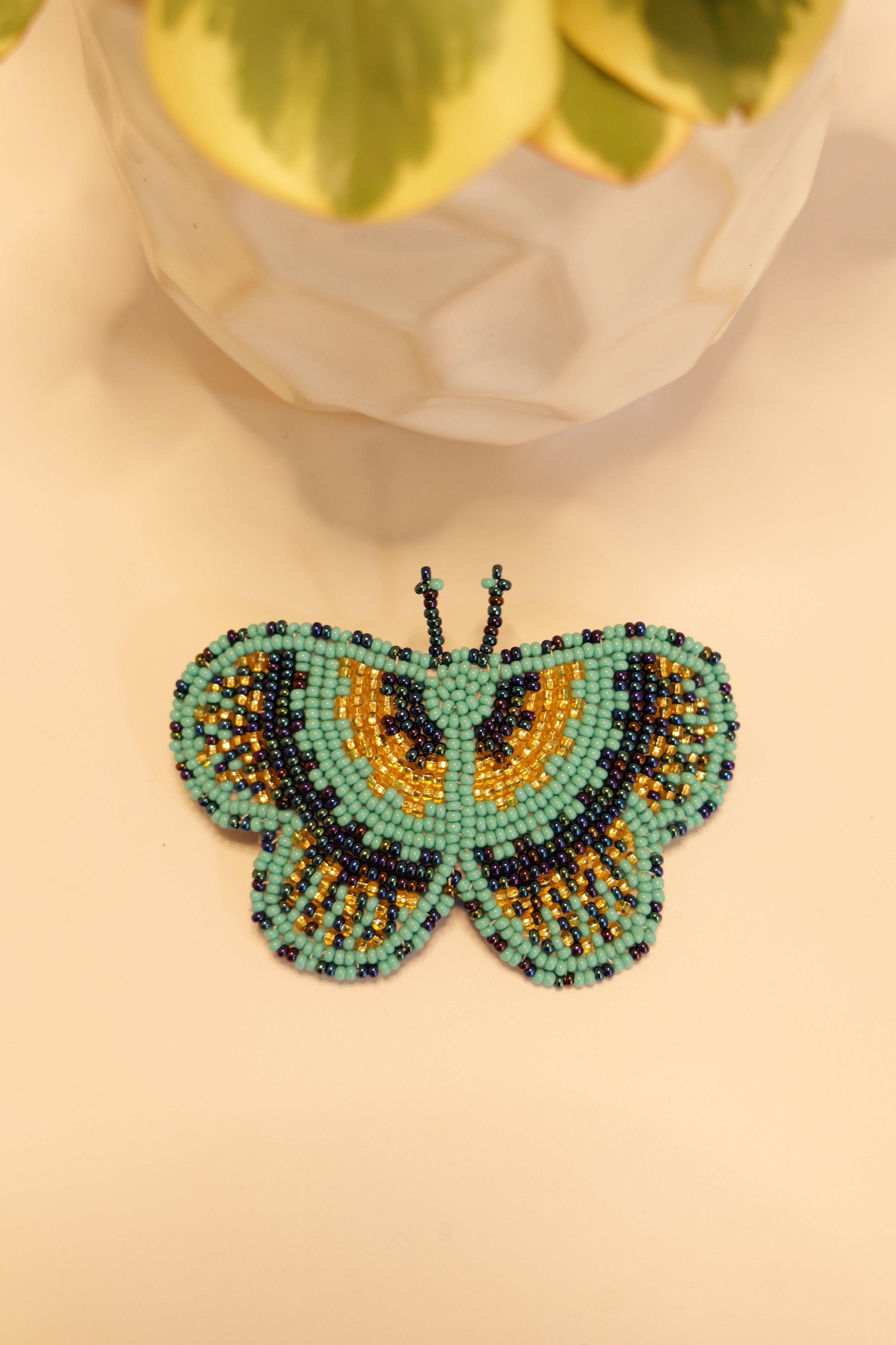 Handbeaded butterfly hair clip | leather backing