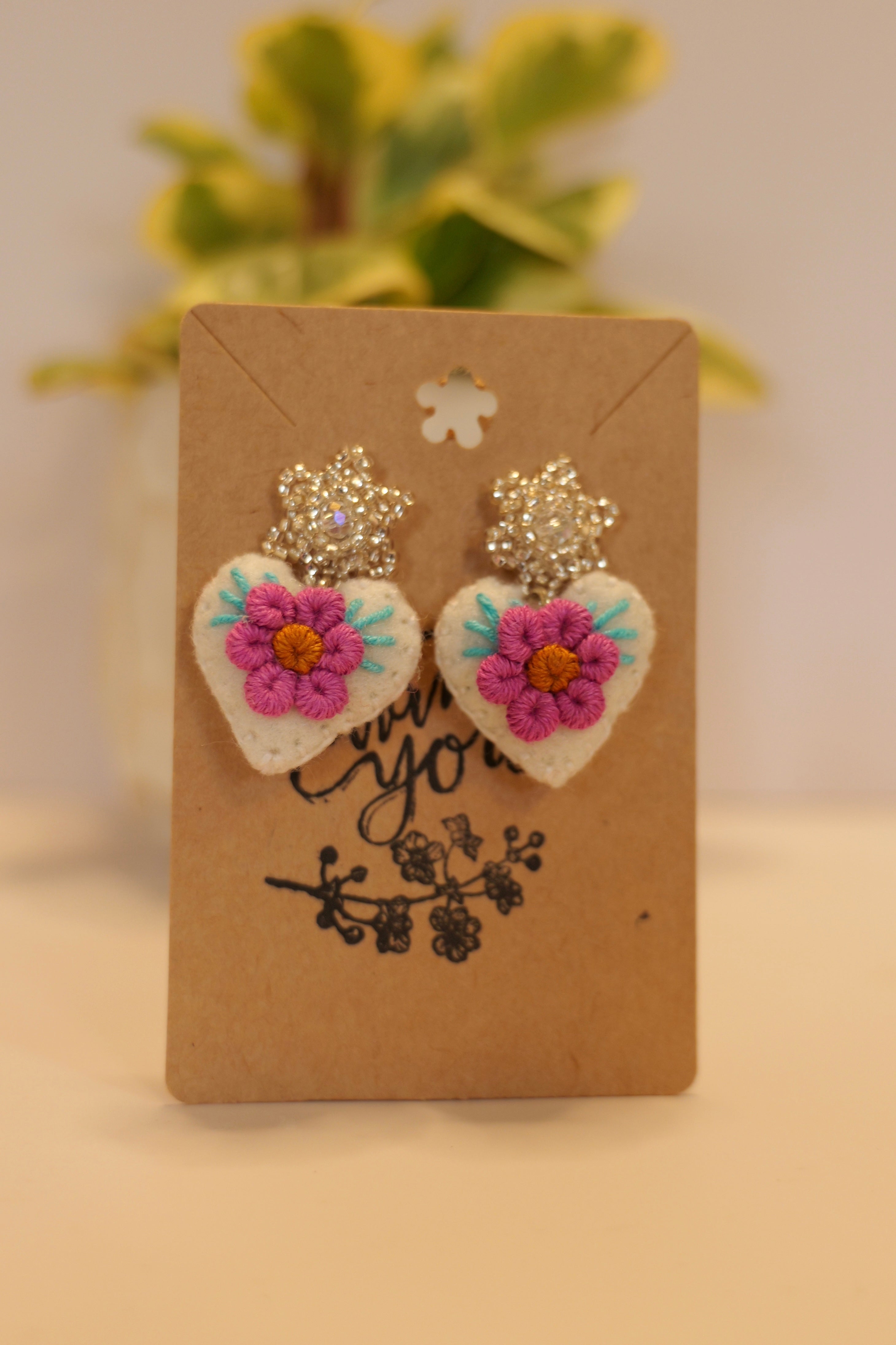 Hand beaded & hand embroidered earrings - Color options available