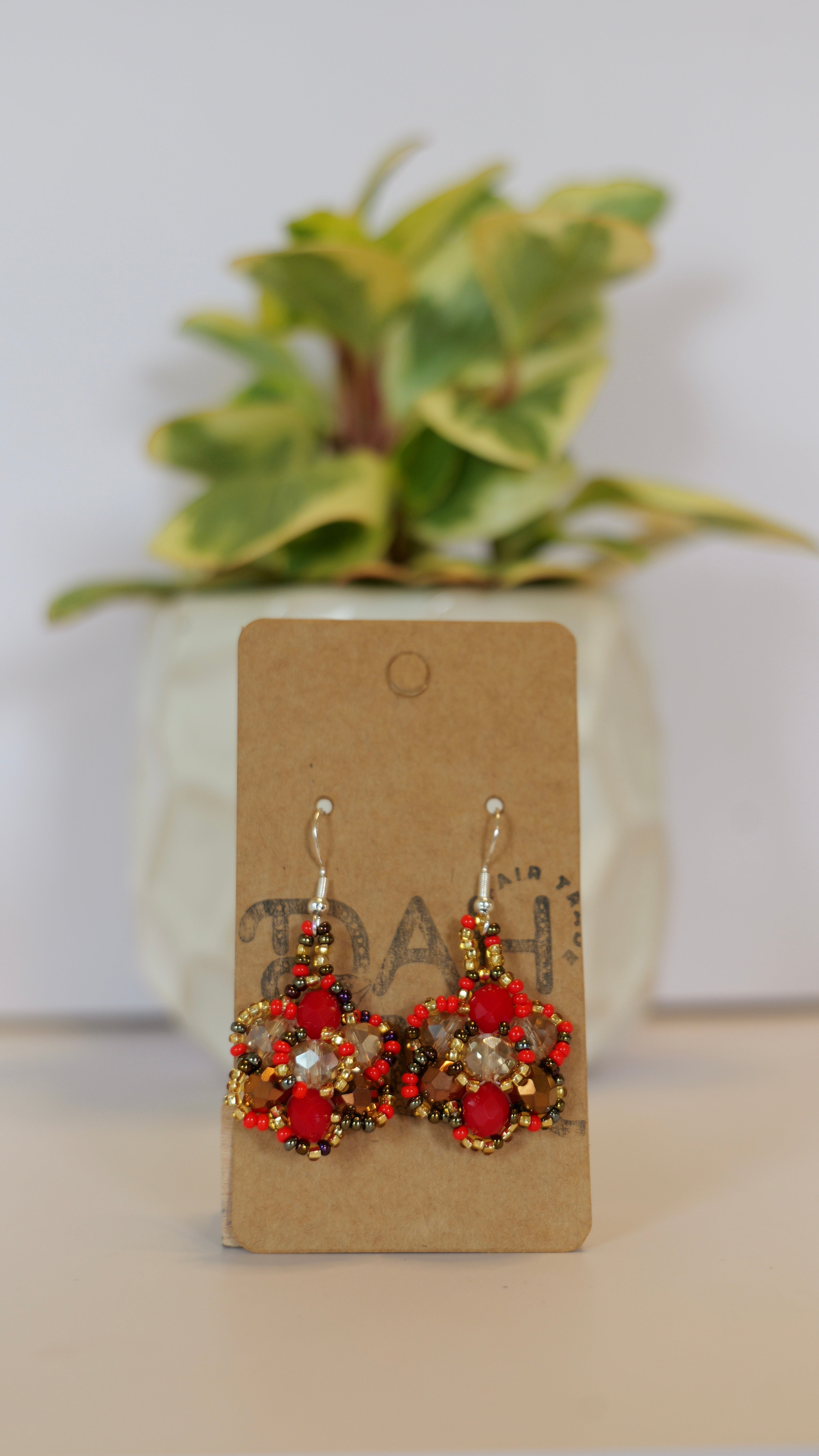 Hand beaded flower earrings | sterling silver hooks | Color options available