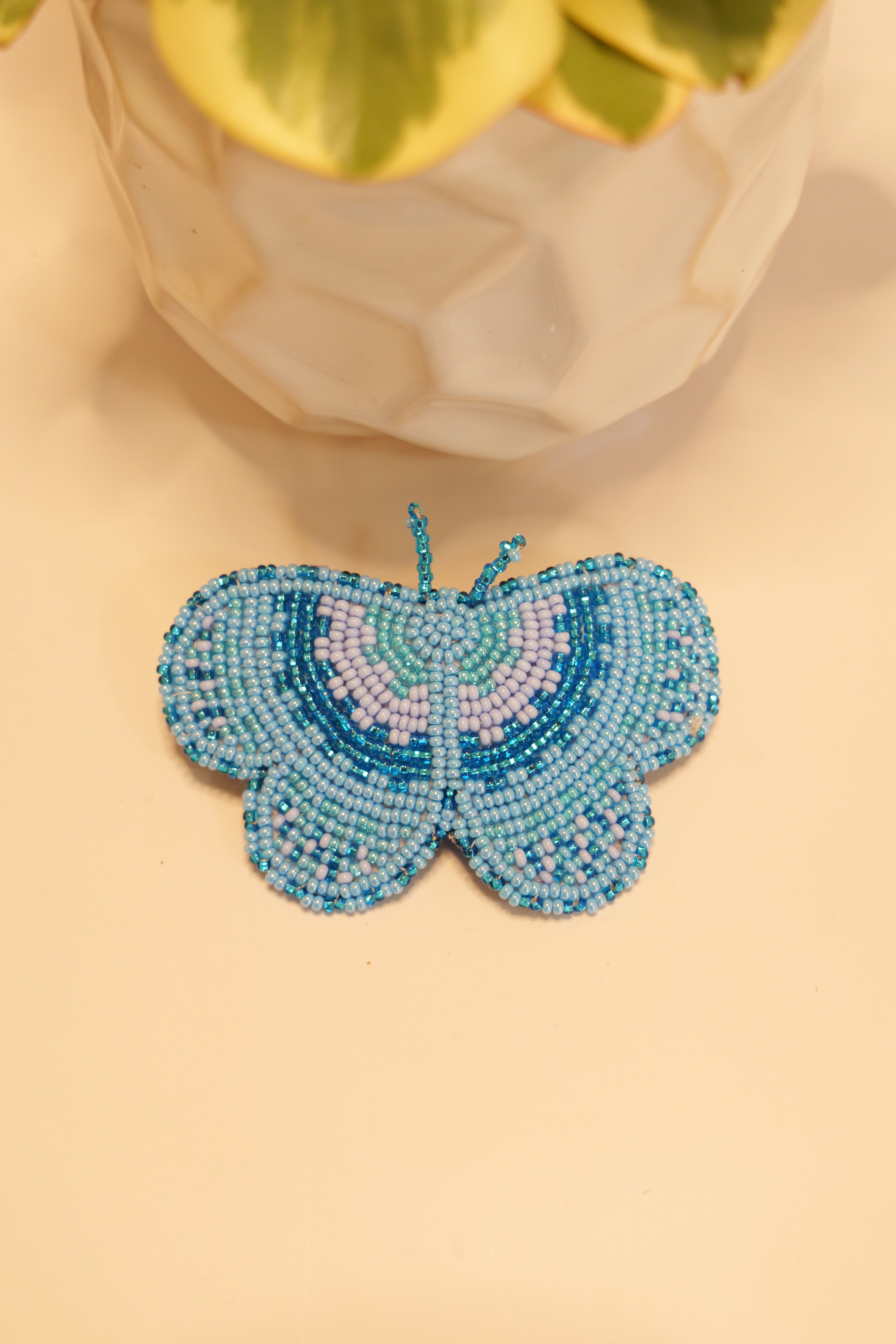Handbeaded butterfly hair clip | leather backing