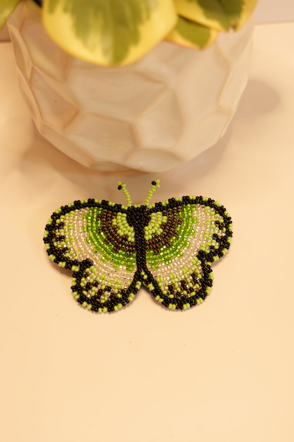 Handbeaded butterfly hair clip | leather backing