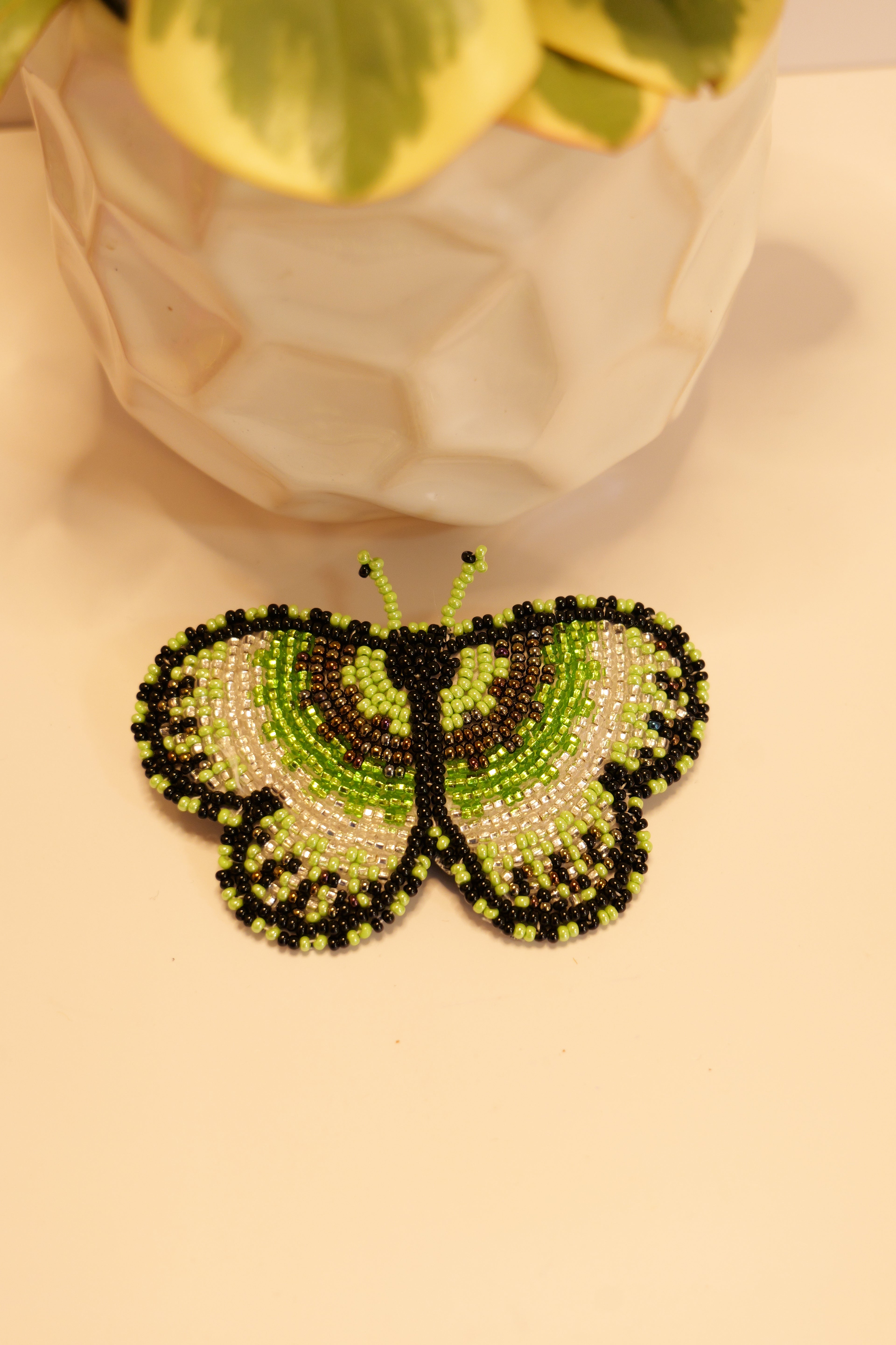 Handbeaded butterfly hair clip | leather backing