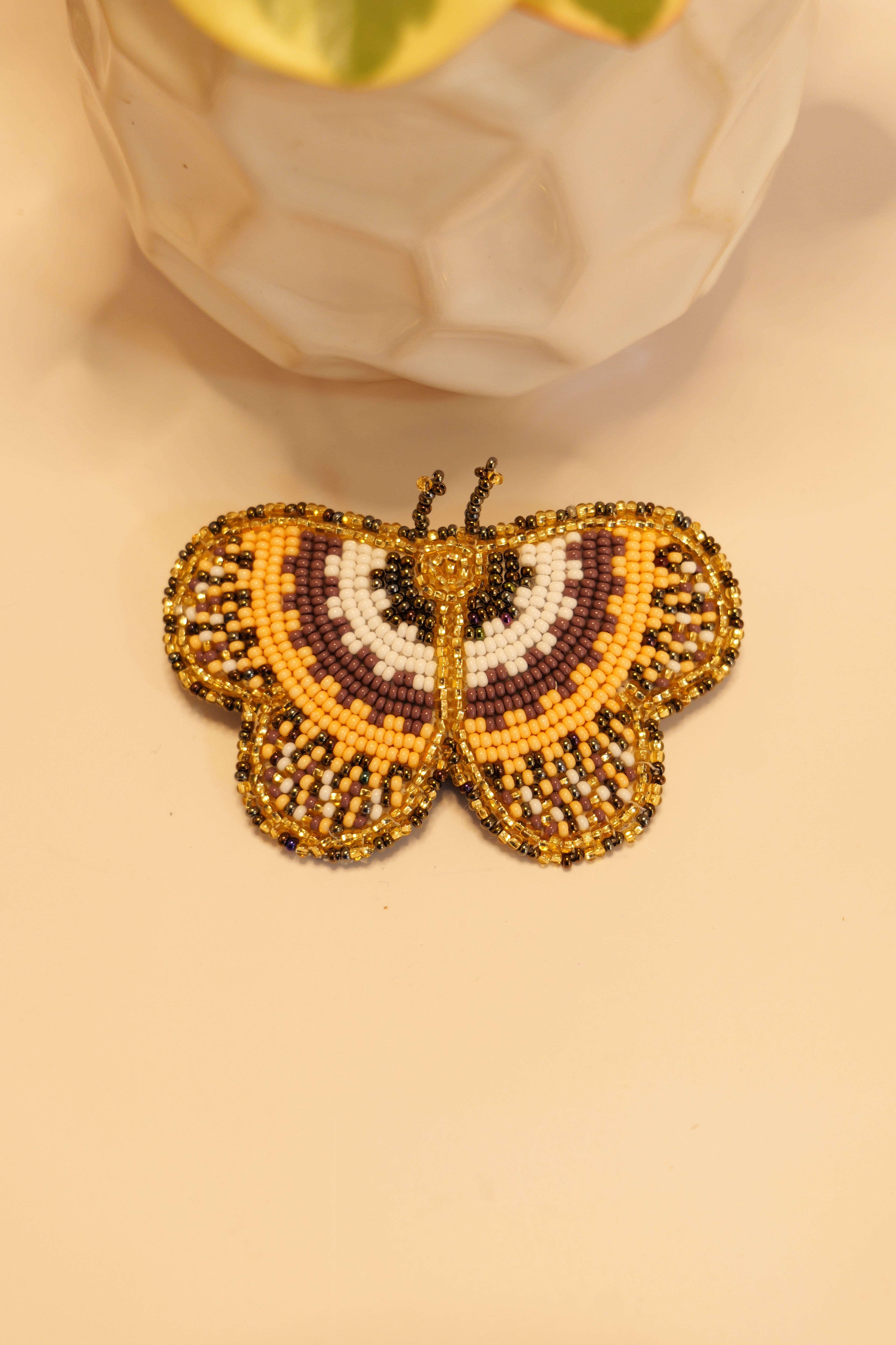 Handbeaded butterfly hair clip | leather backing