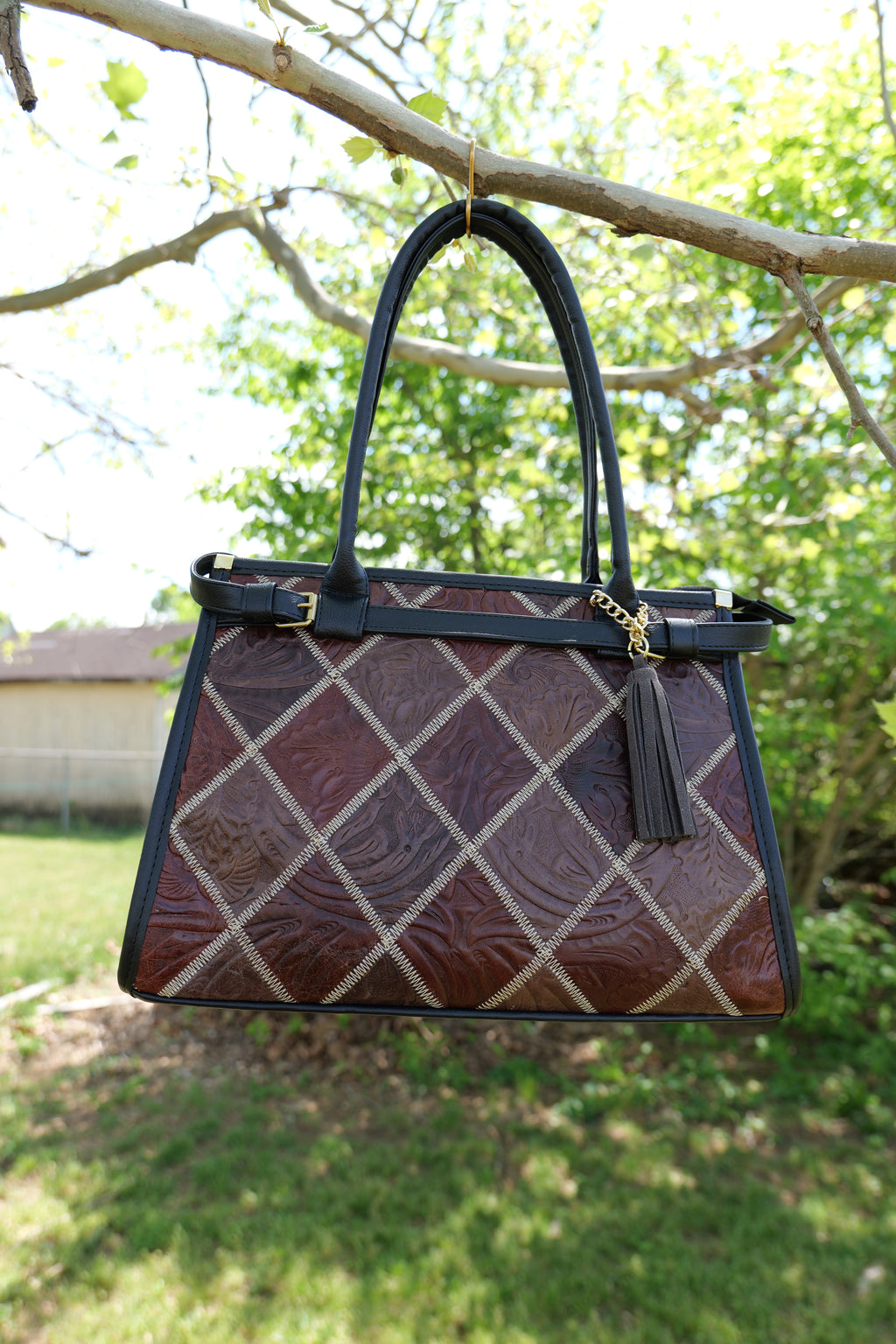 Handcrafted cowhide leather purse | handcrafted mosaic pattern leather