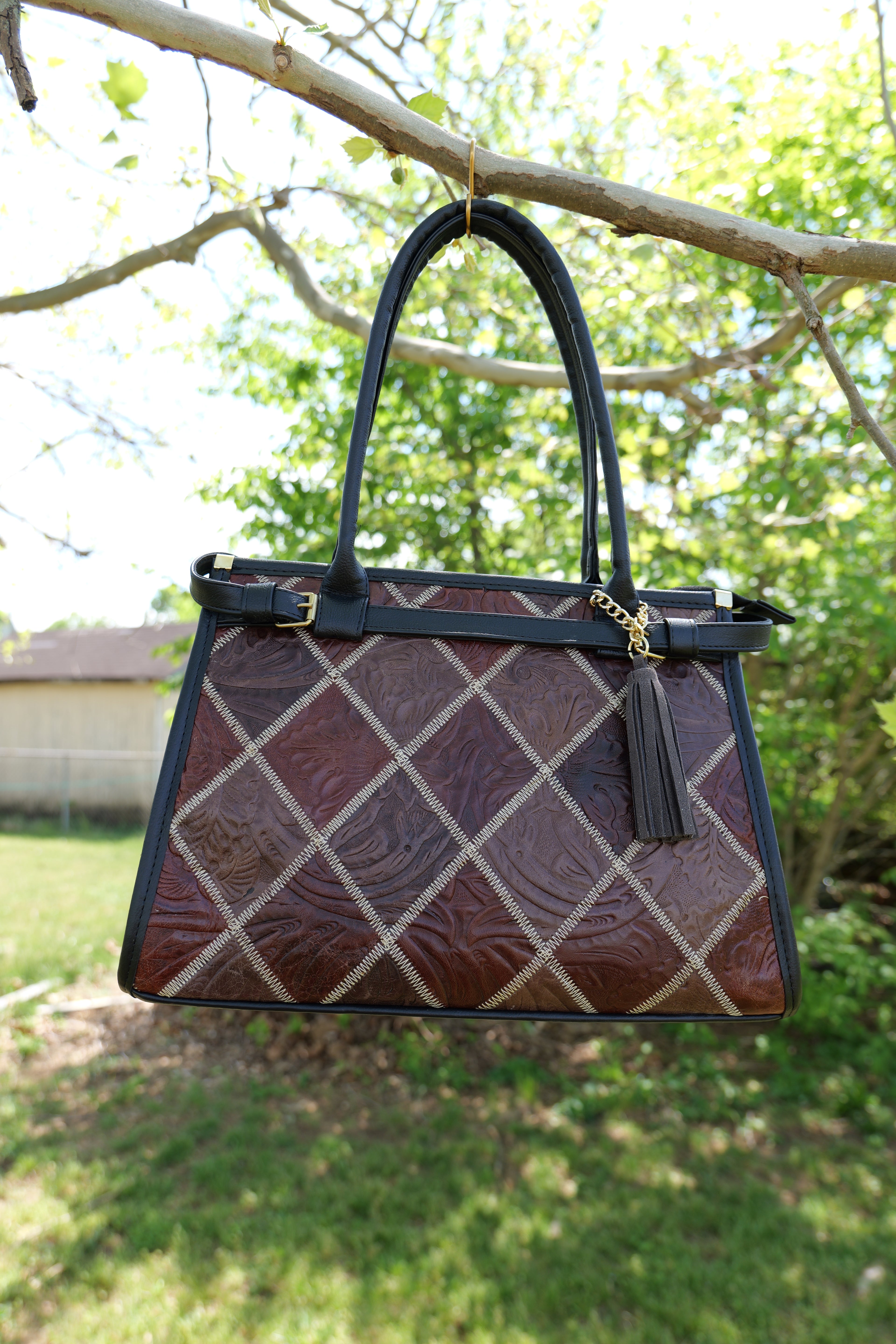 Handcrafted cowhide leather purse | handcrafted mosaic pattern leather