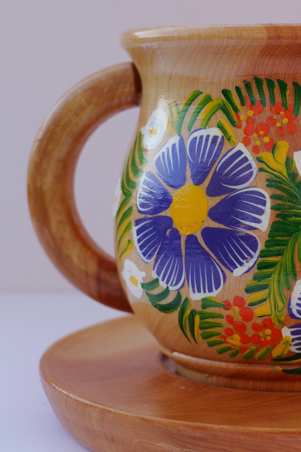 Tea cup with saucer | 4 purple flowers hand painted