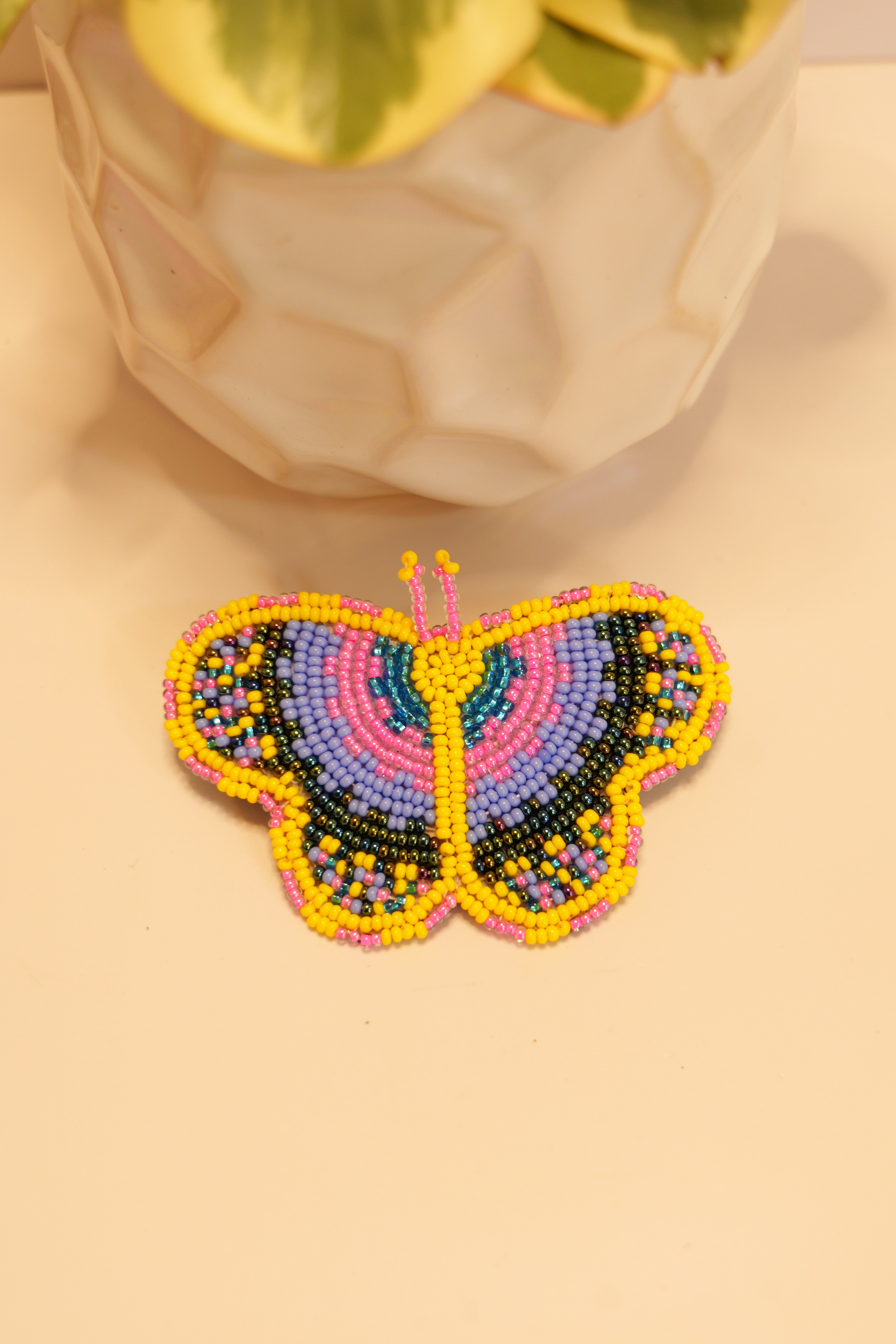 Handbeaded butterfly hair clip | leather backing