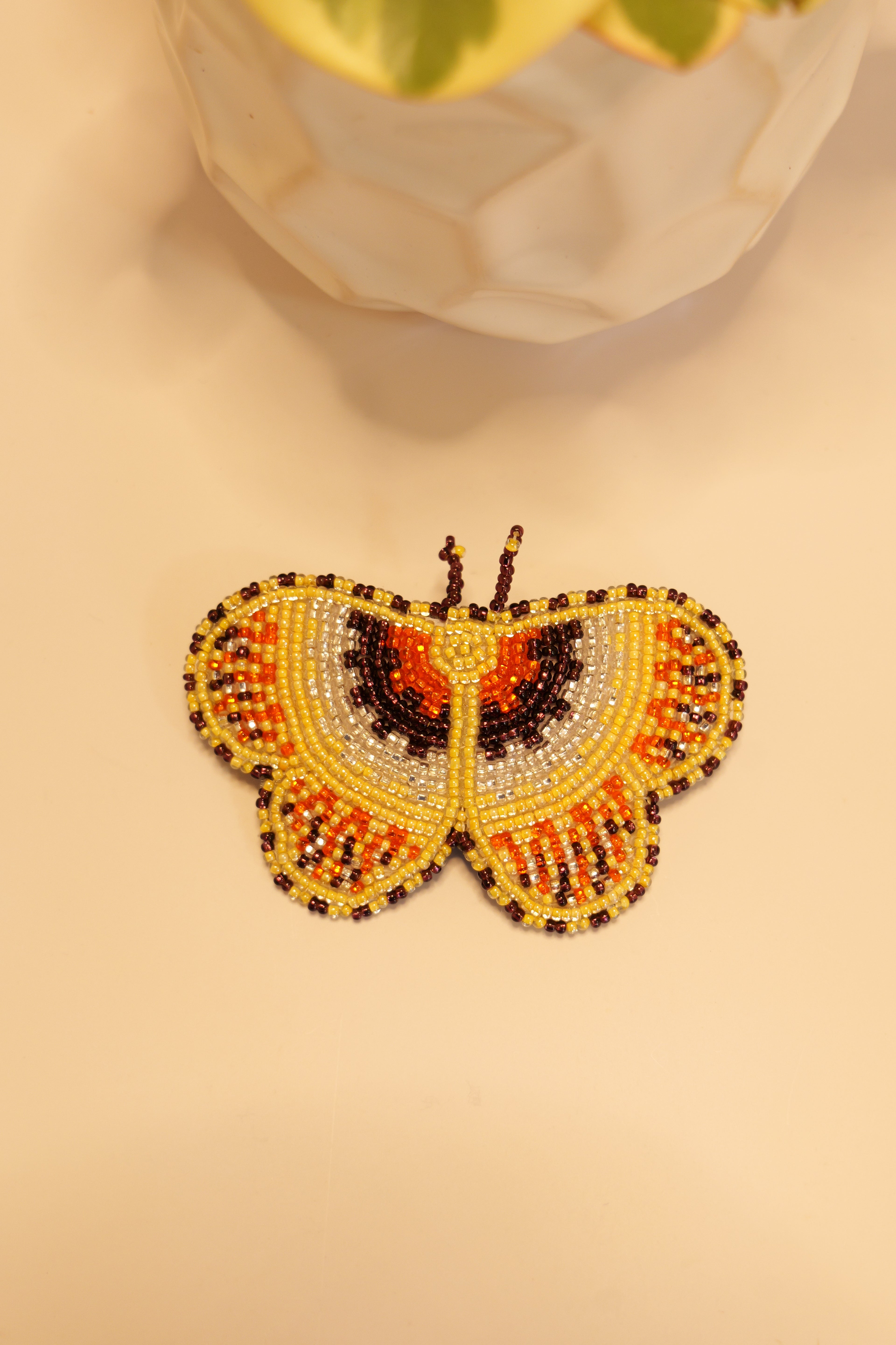 Handbeaded butterfly hair clip | leather backing