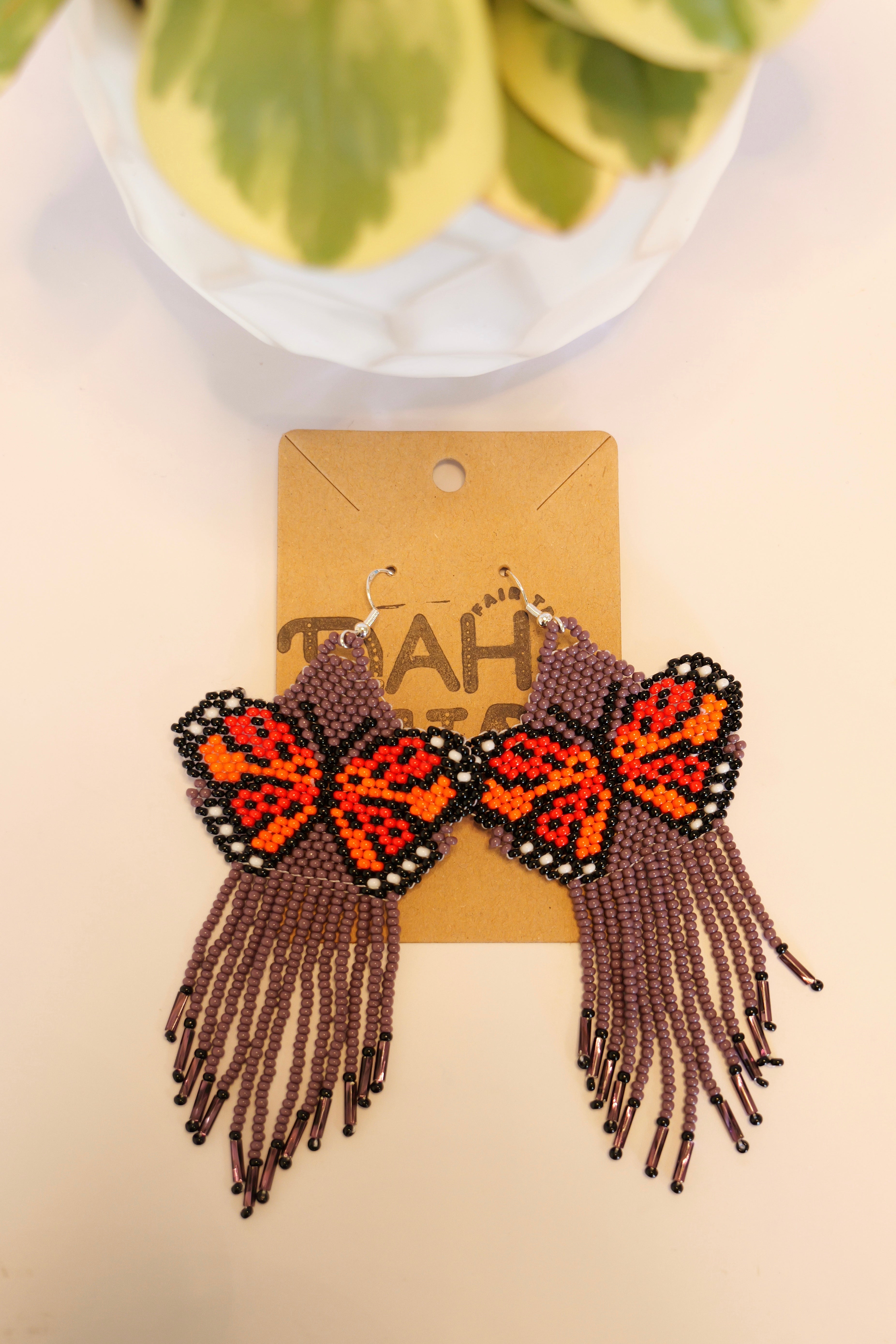 Hand beaded butterfly earrings | sterling silver hooks | Color options available