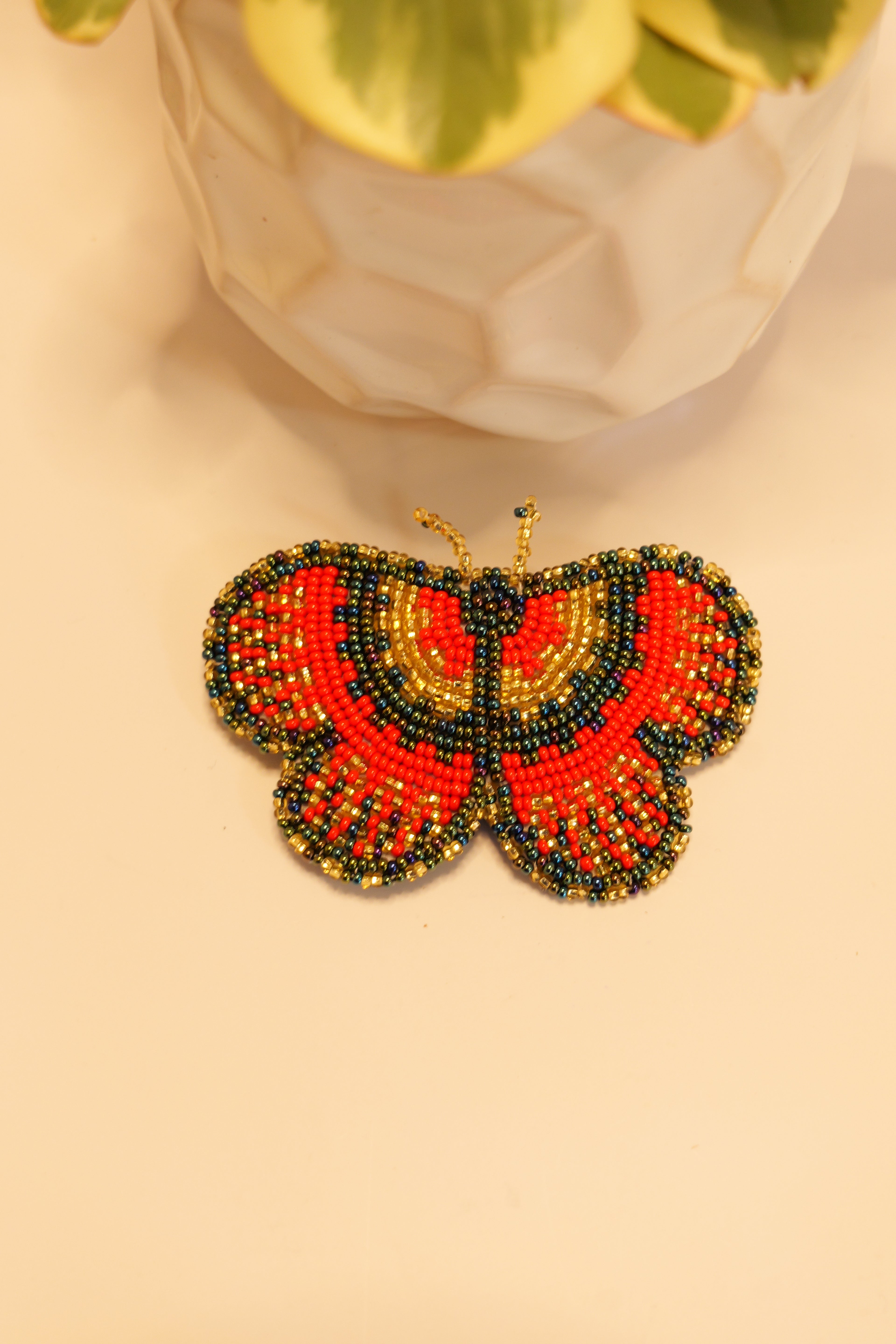 Handbeaded butterfly hair clip | leather backing