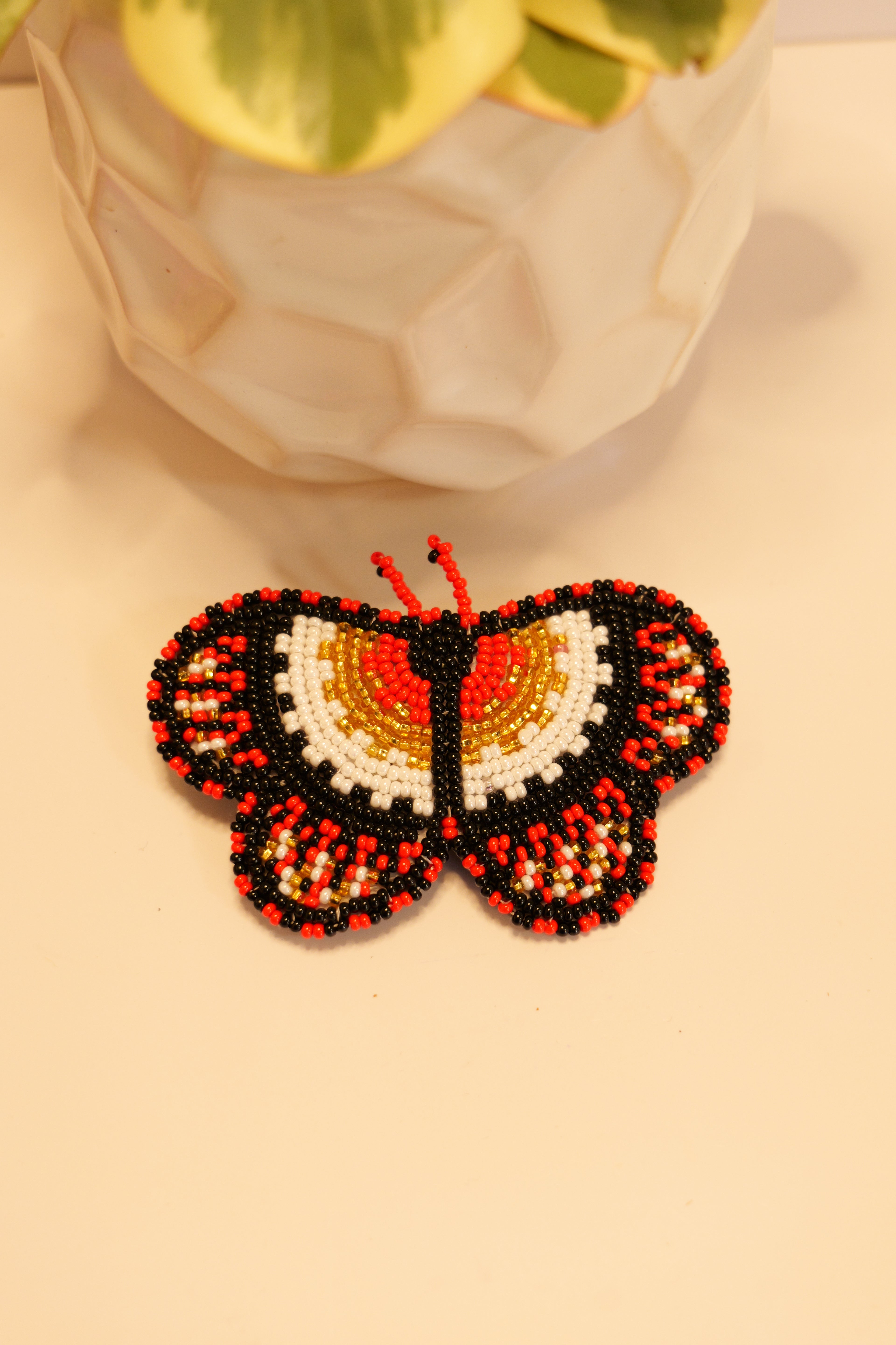 Handbeaded butterfly hair clip | leather backing