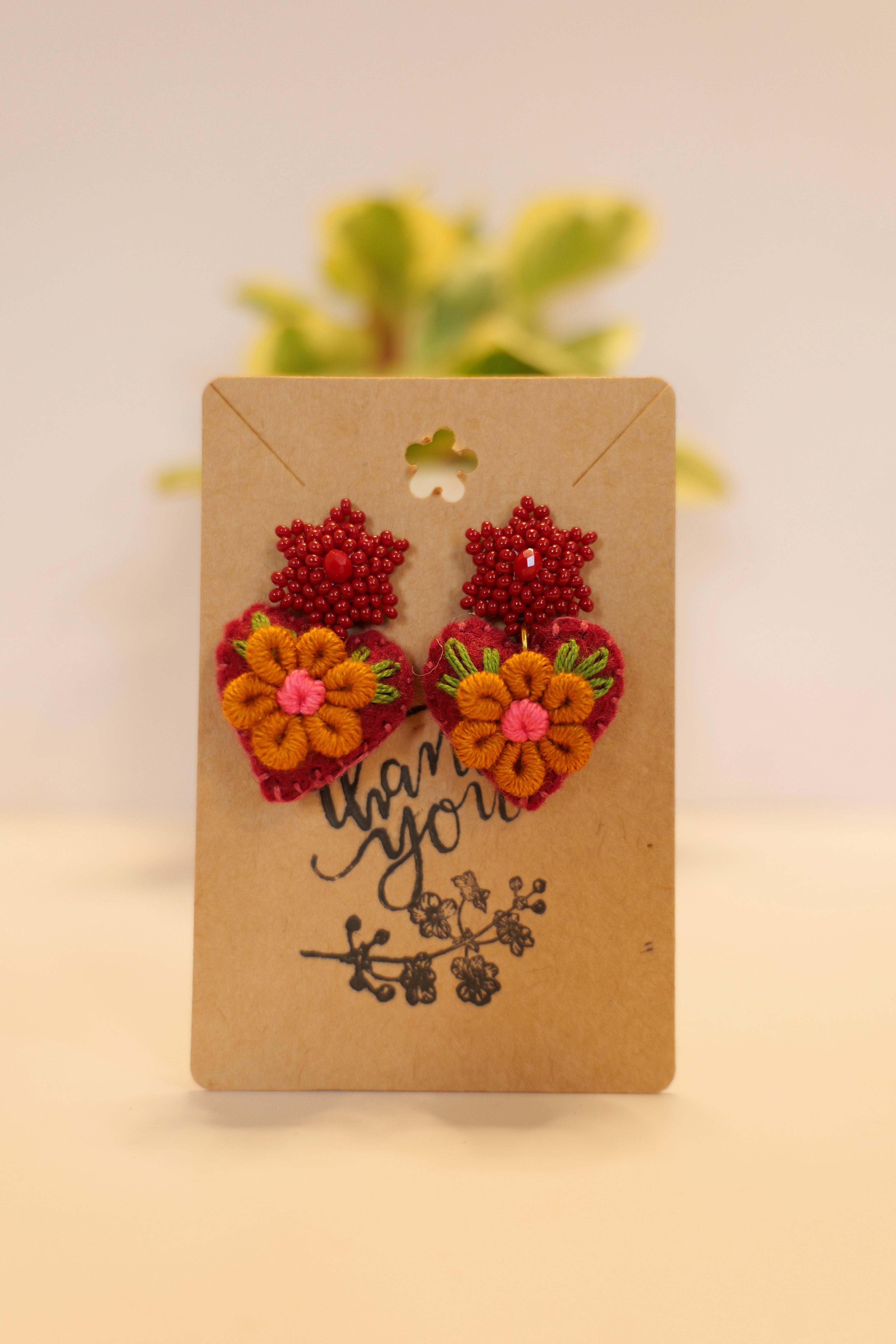 Hand beaded & hand embroidered earrings - Color options available
