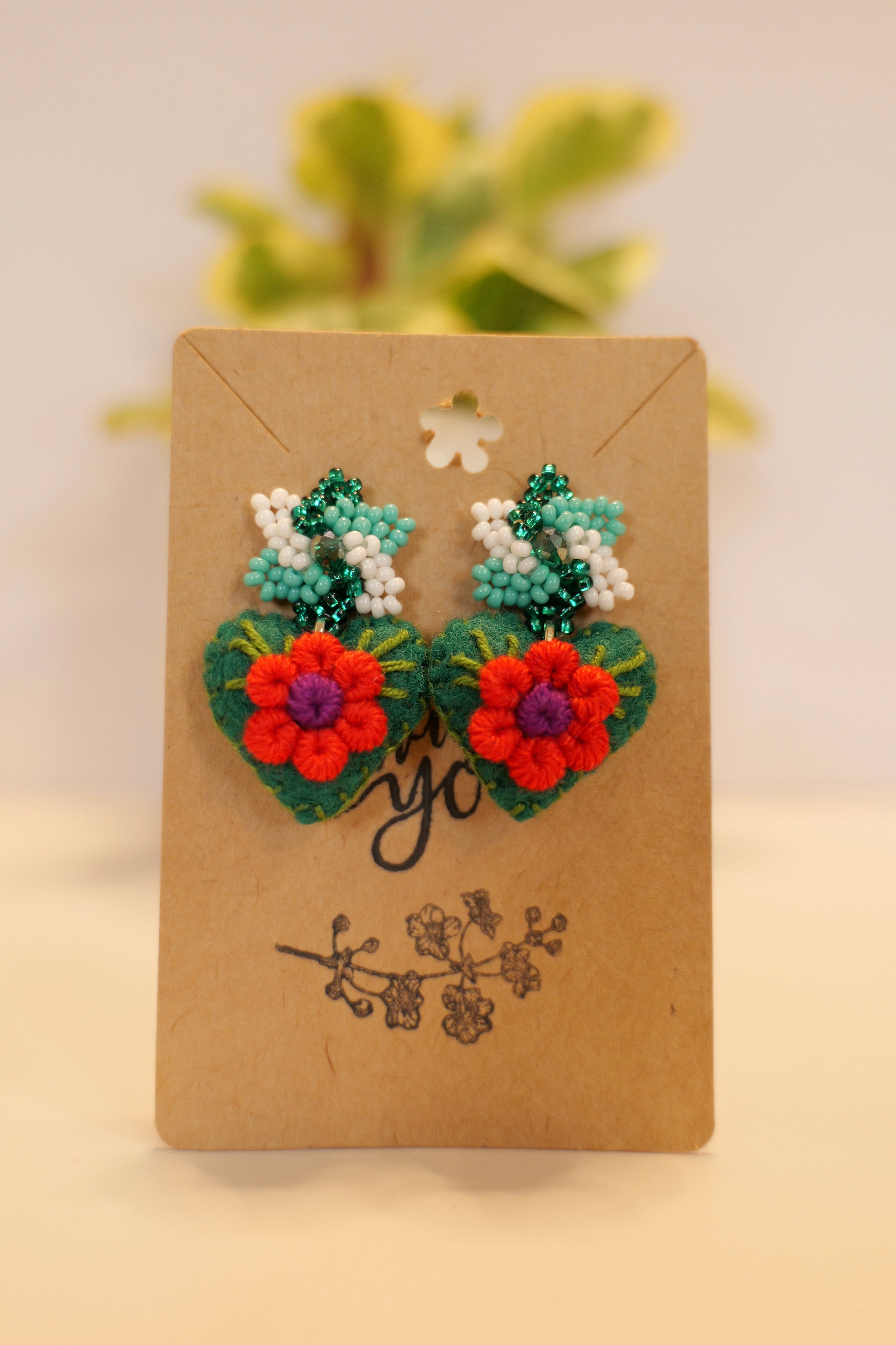 Hand beaded & hand embroidered earrings - Color options available