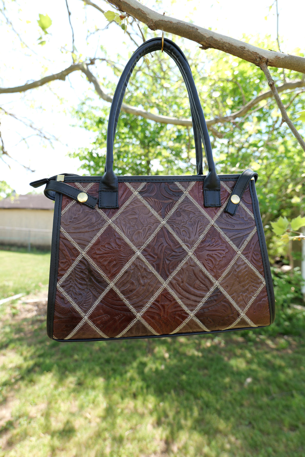 Handcrafted cowhide leather purse | handcrafted mosaic pattern leather