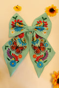 Embroidered bow | Mint color with butterflies