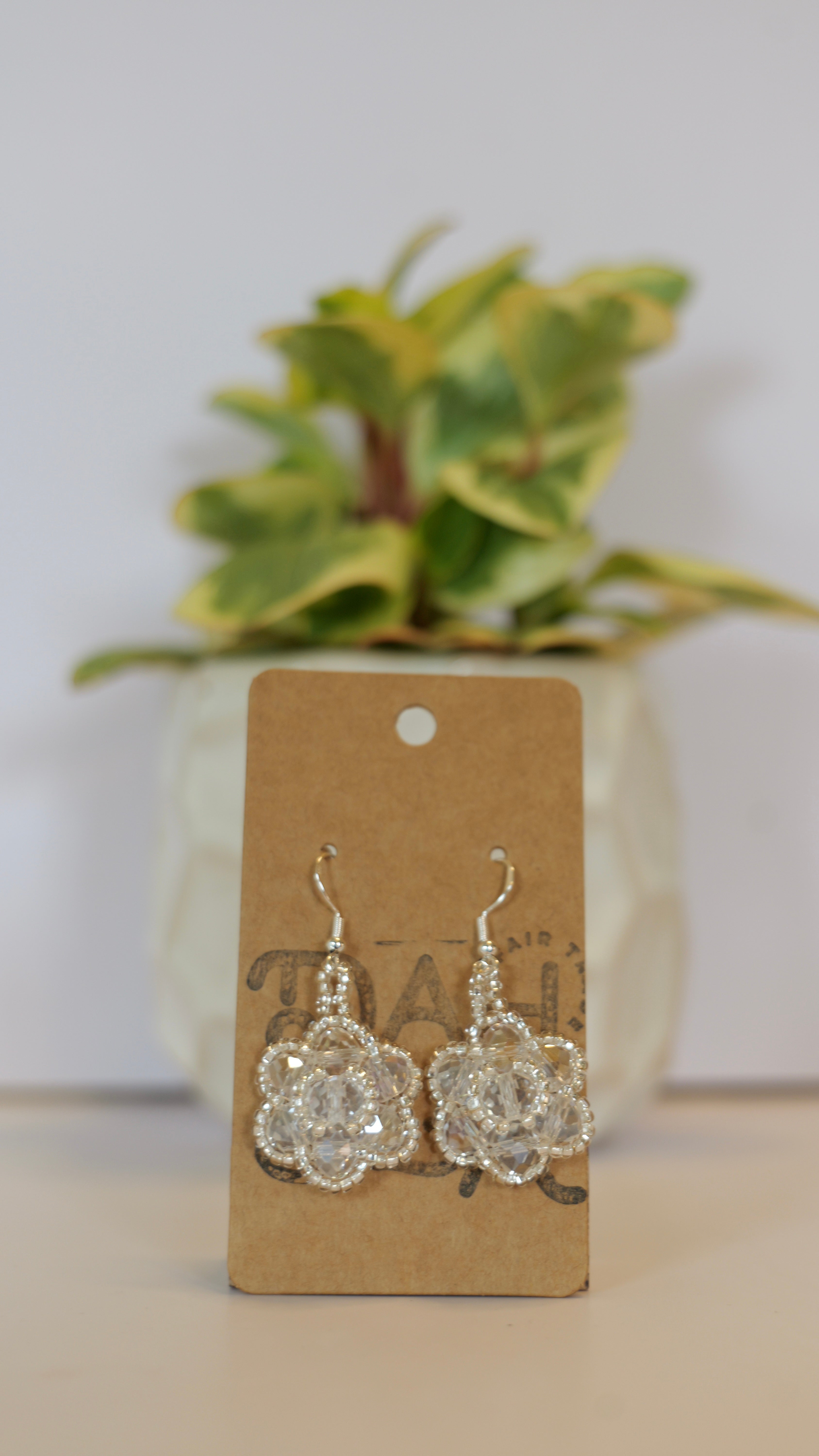 Hand beaded flower earrings | sterling silver hooks | Color options available