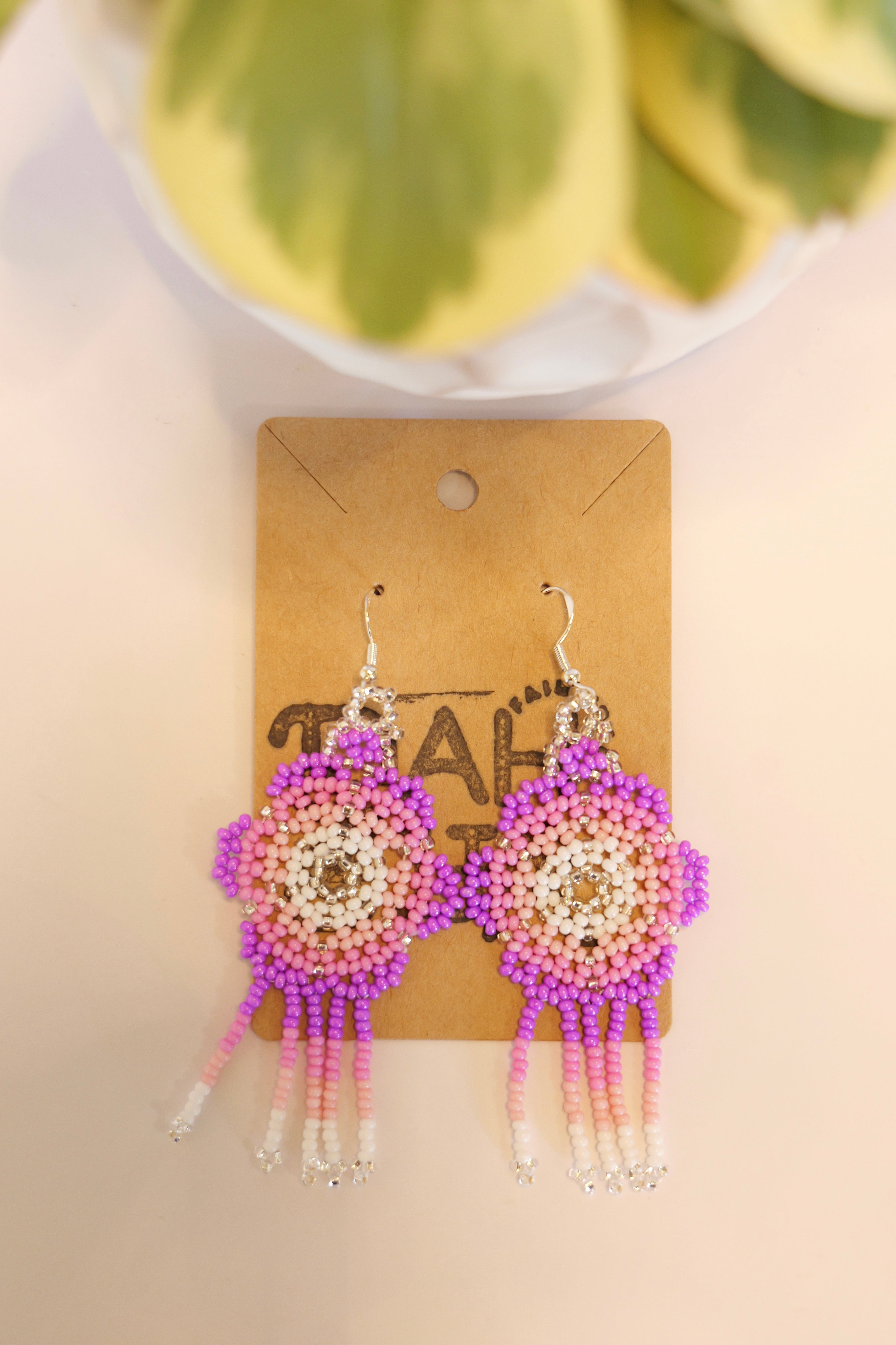 Hand beaded flower earrings | sterling silver hooks | Color options available
