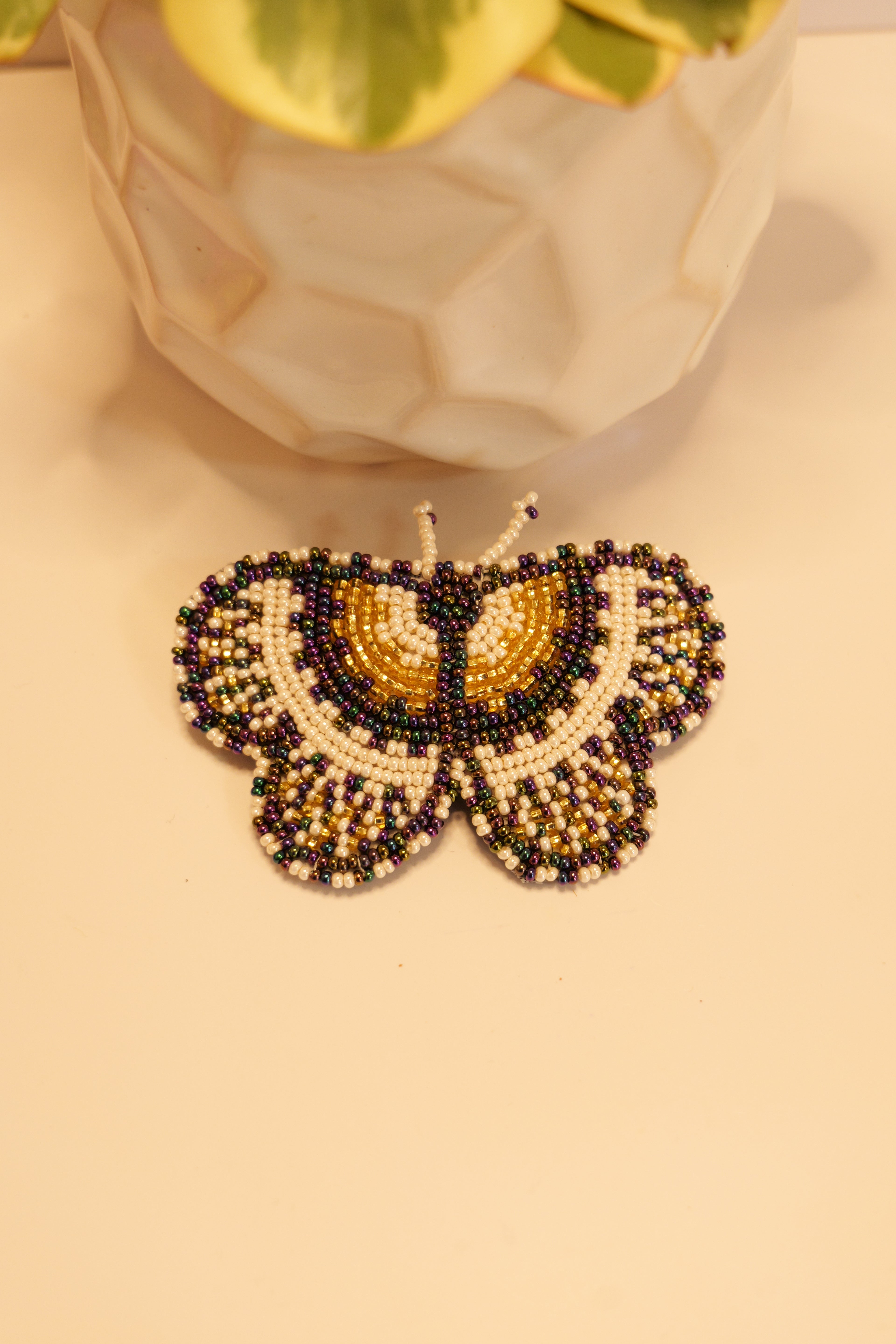 Handbeaded butterfly hair clip | leather backing