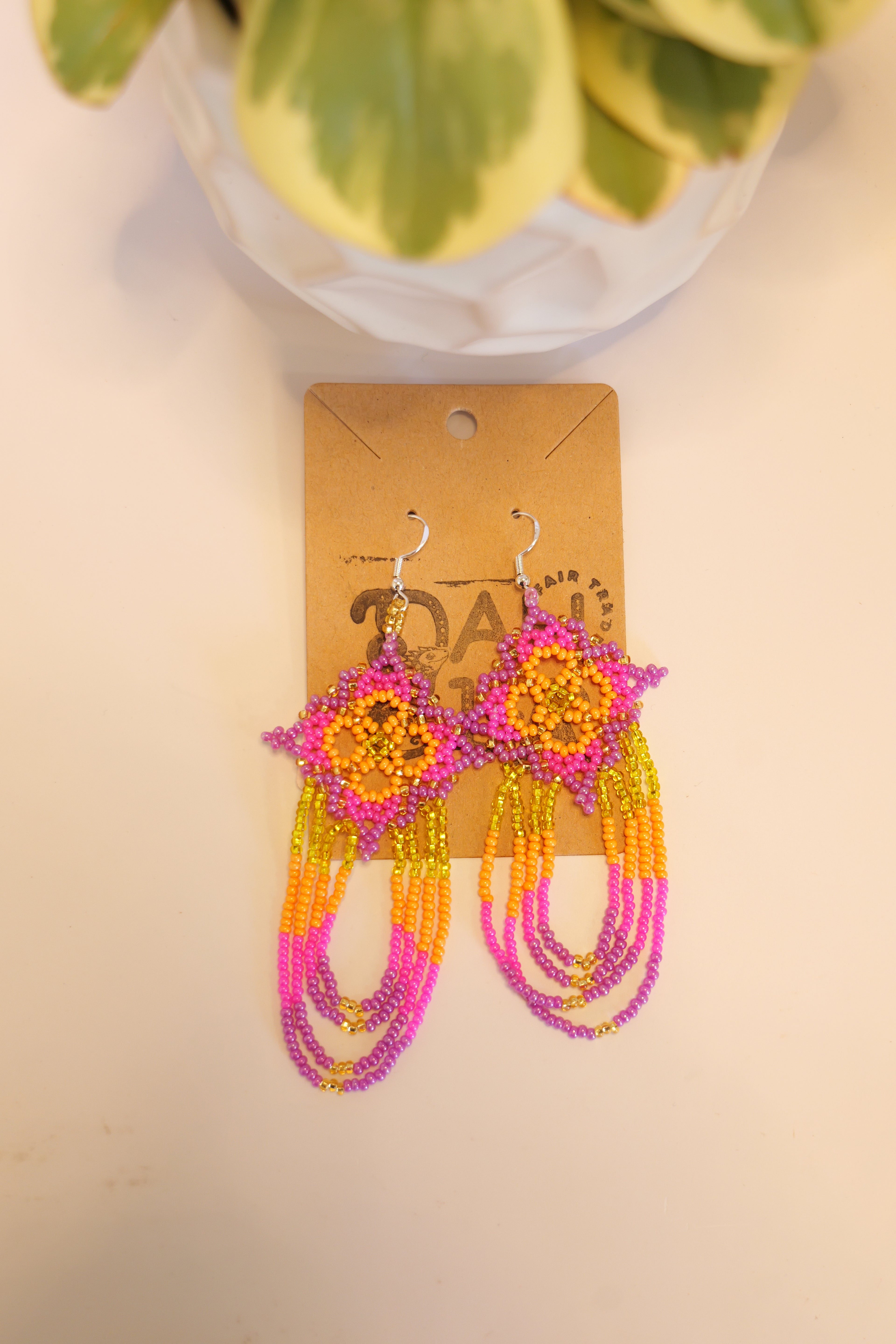 Hand beaded star pattern earrings | sterling silver hooks | Color options available