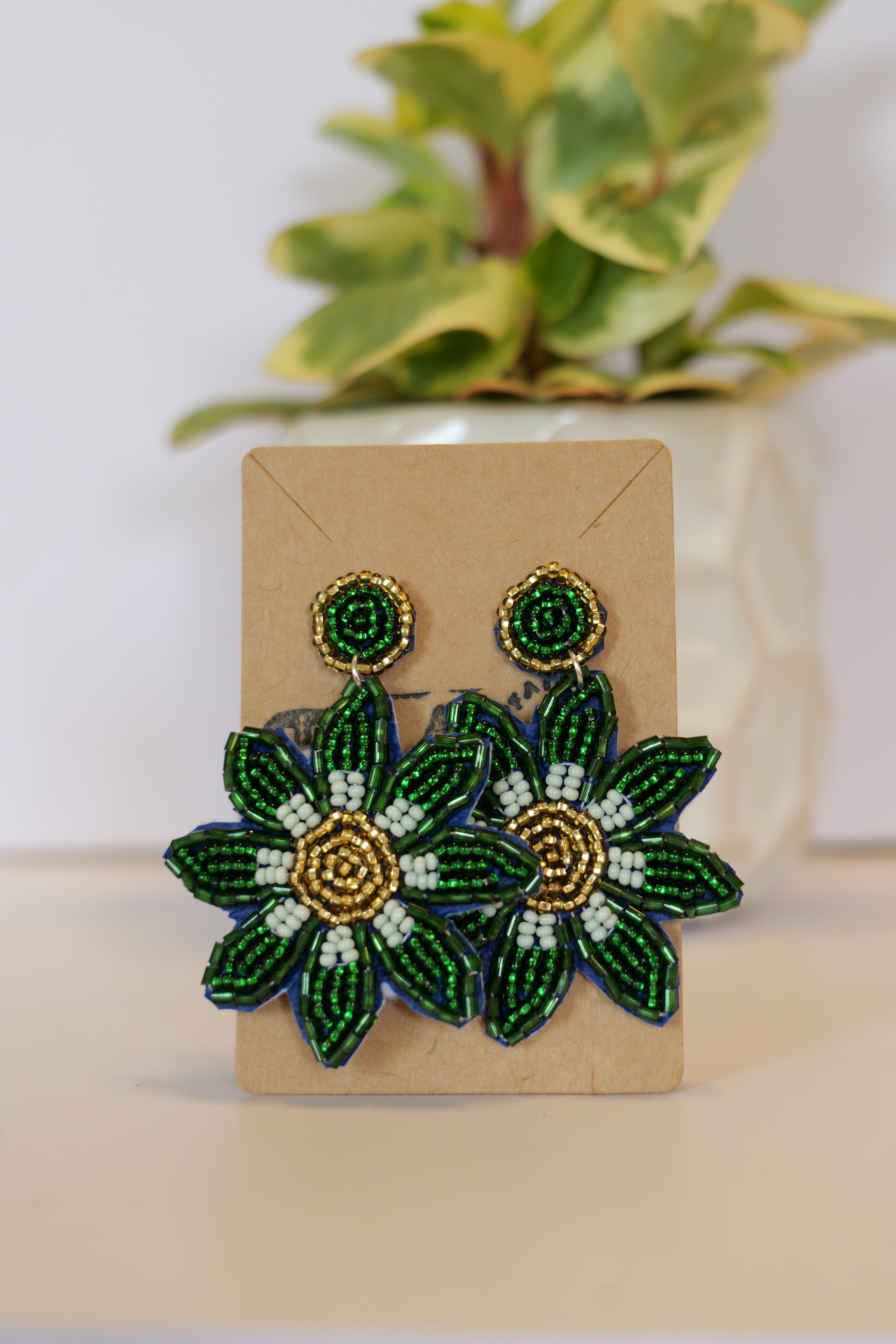 Hand beaded Big flower stud earrings - Different colors available