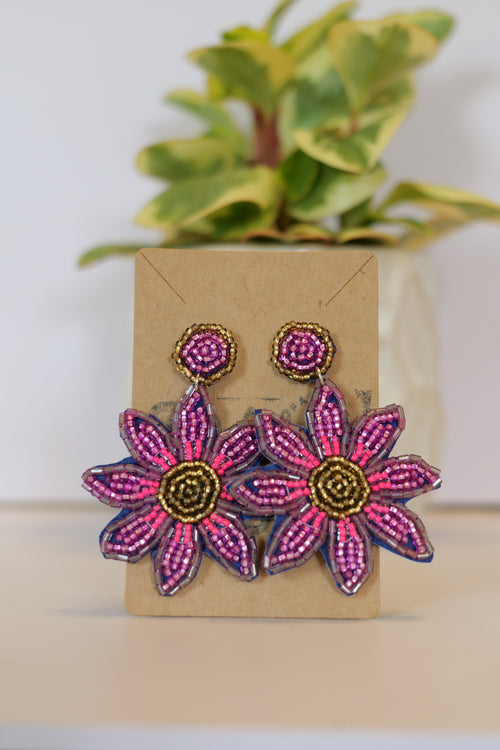 Big flower stud earrings Hand beaded
