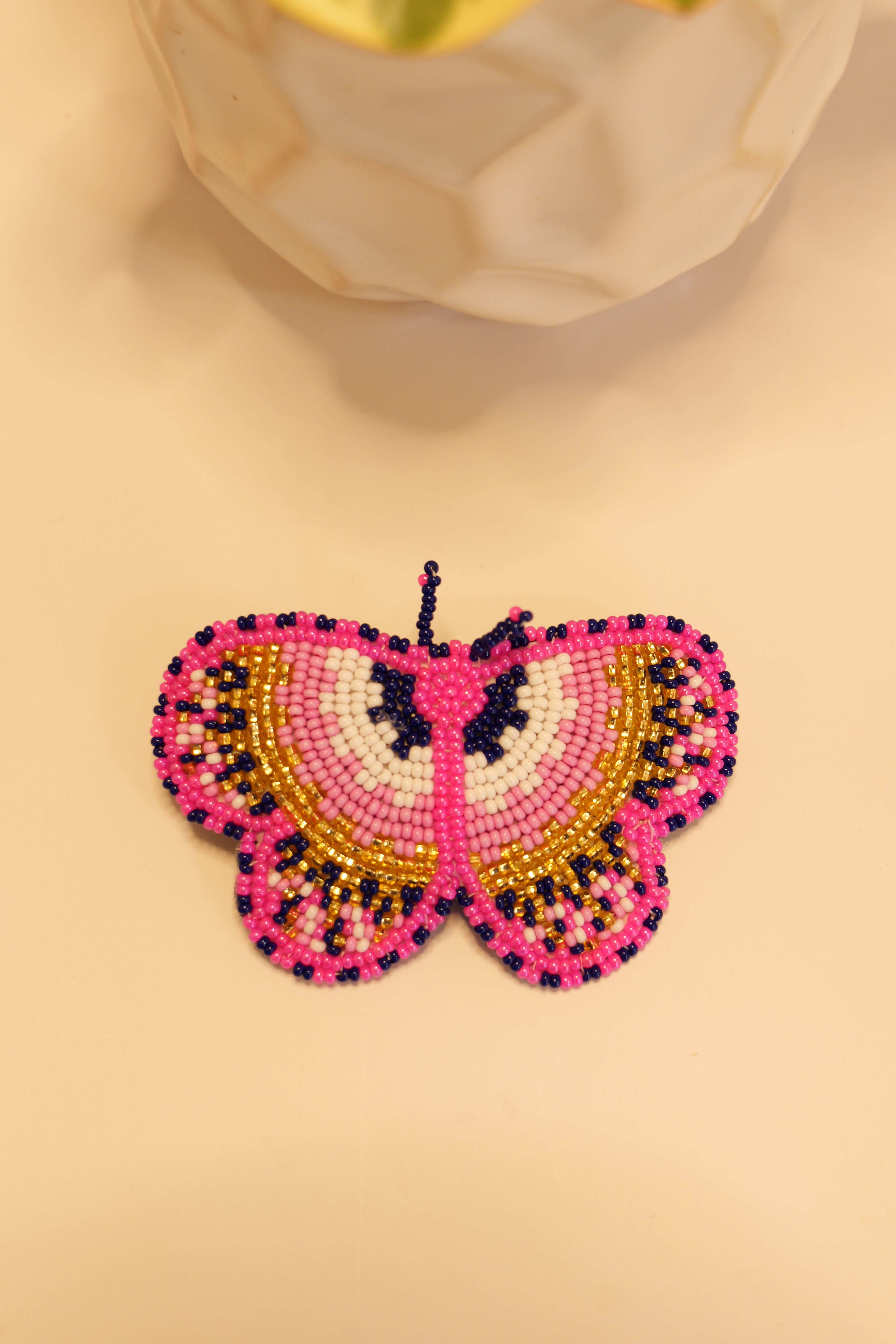 Handbeaded butterfly hair clip | leather backing