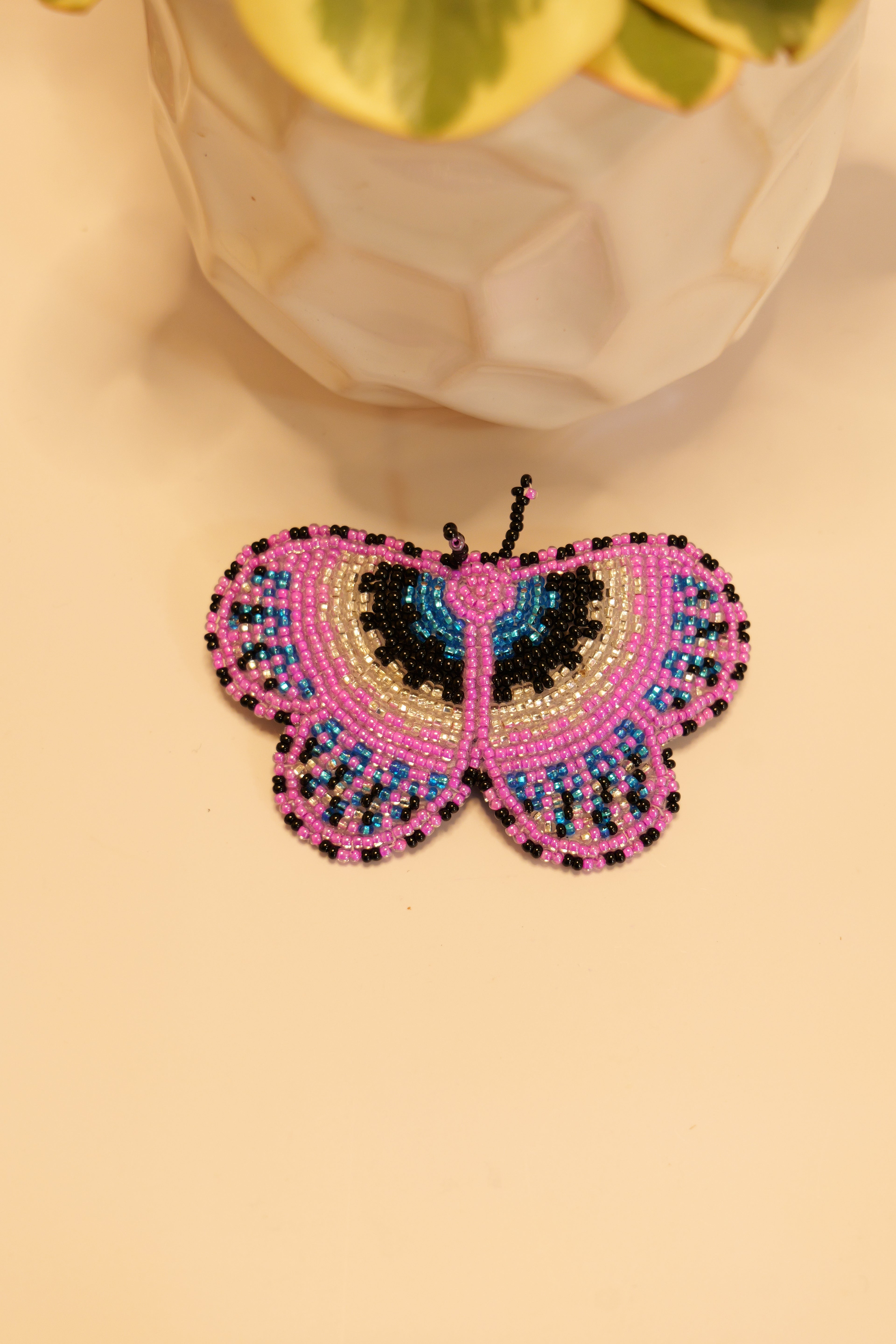 Handbeaded butterfly hair clip | leather backing