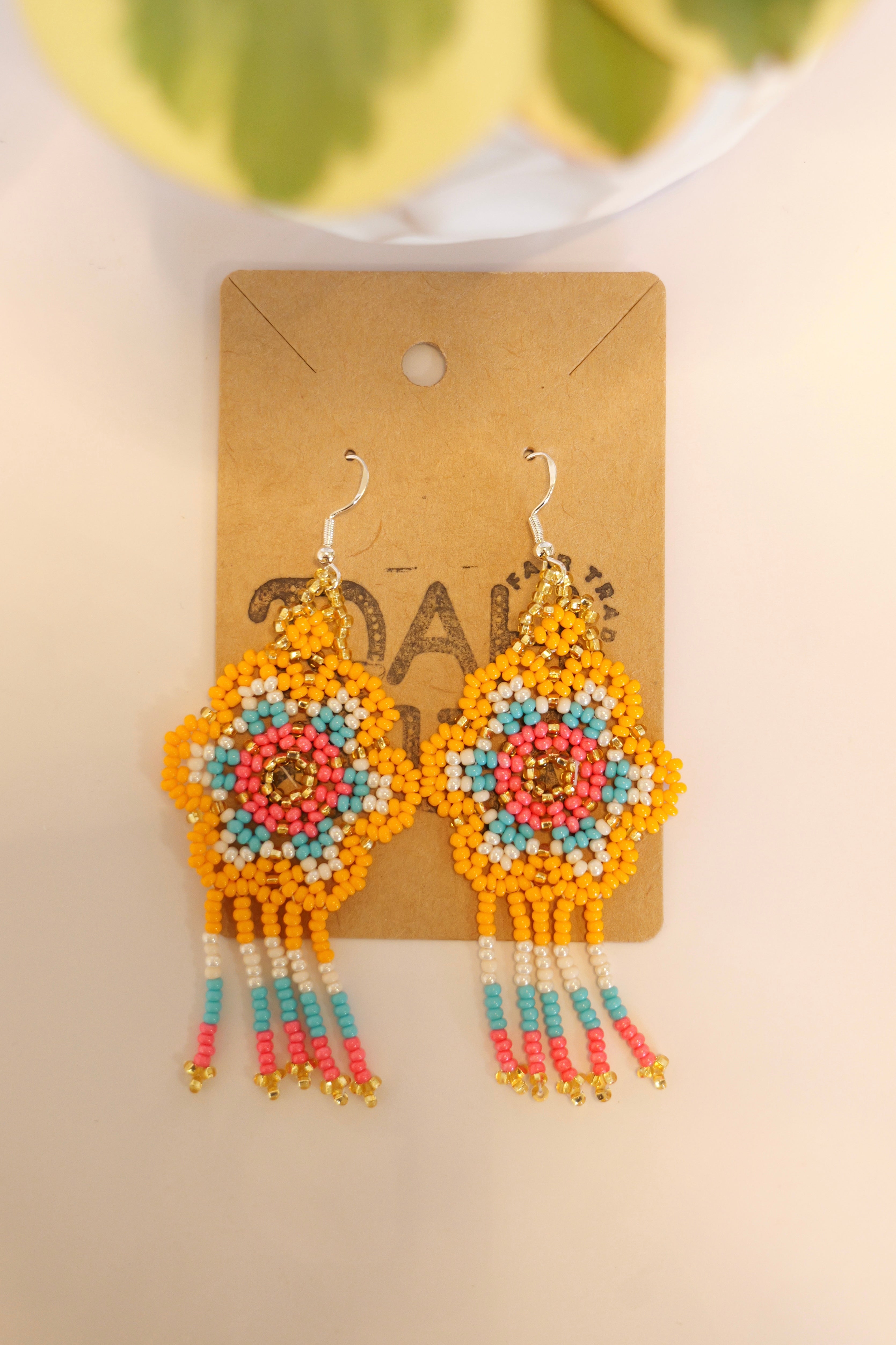 Hand beaded flower earrings | sterling silver hooks | Color options available