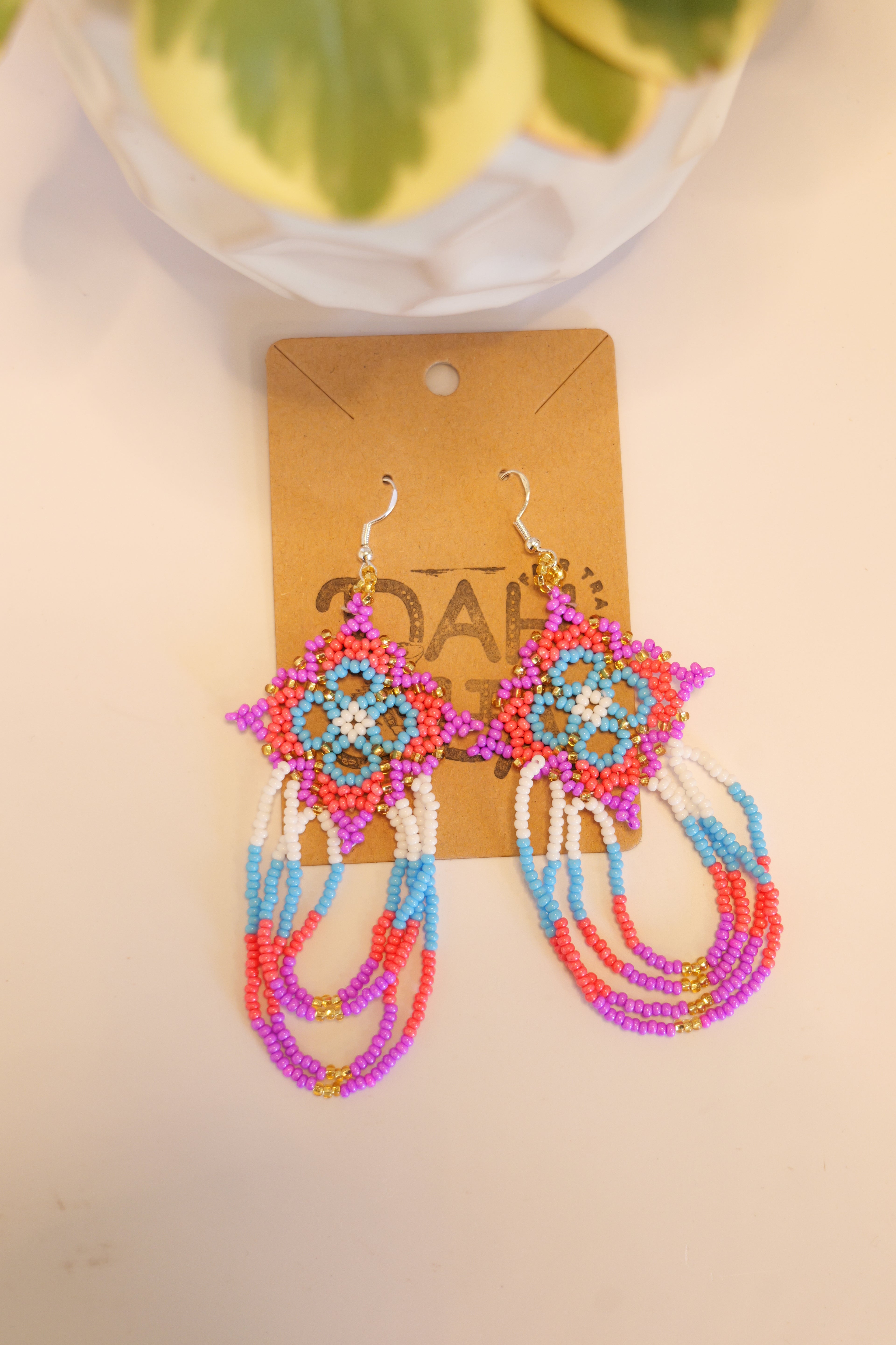 Hand beaded star pattern earrings | sterling silver hooks | Color options available