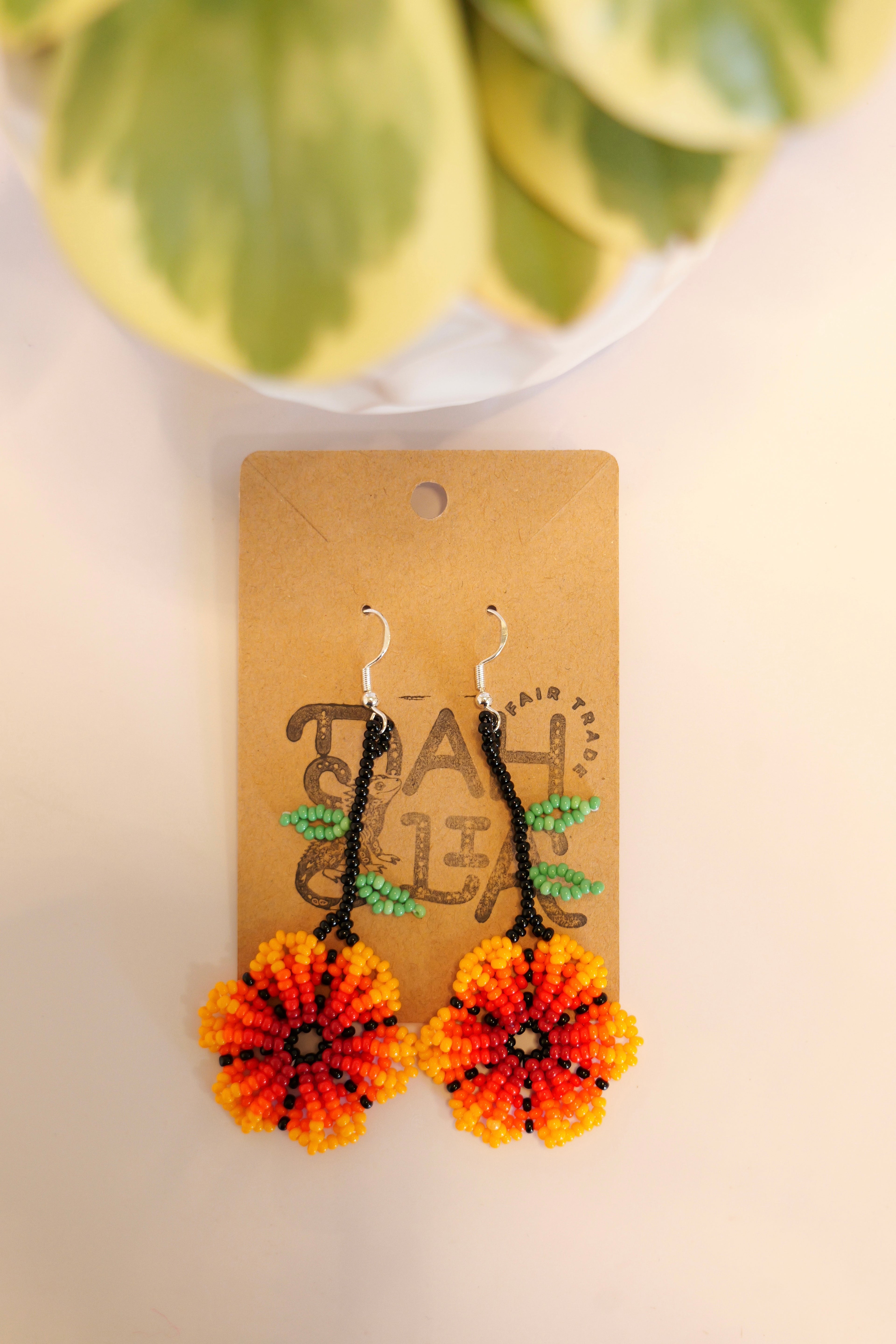 Hand beaded flower earrings | sterling silver hooks | Color options available