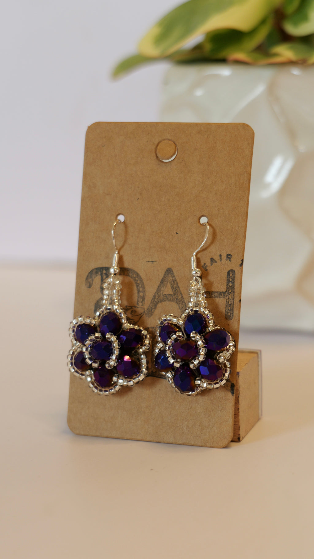 Hand beaded flower earrings | sterling silver hooks | Color options available