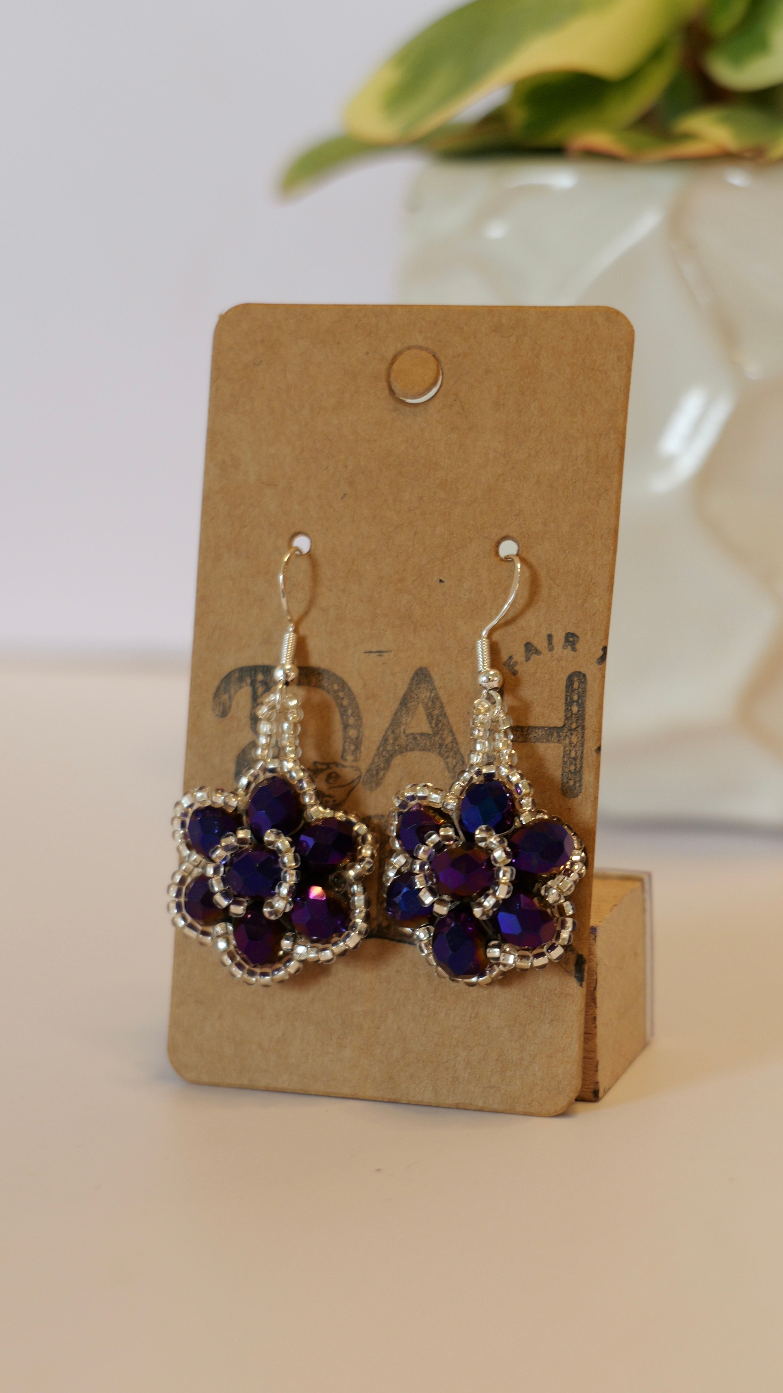 Hand beaded flower earrings | sterling silver hooks | Color options available