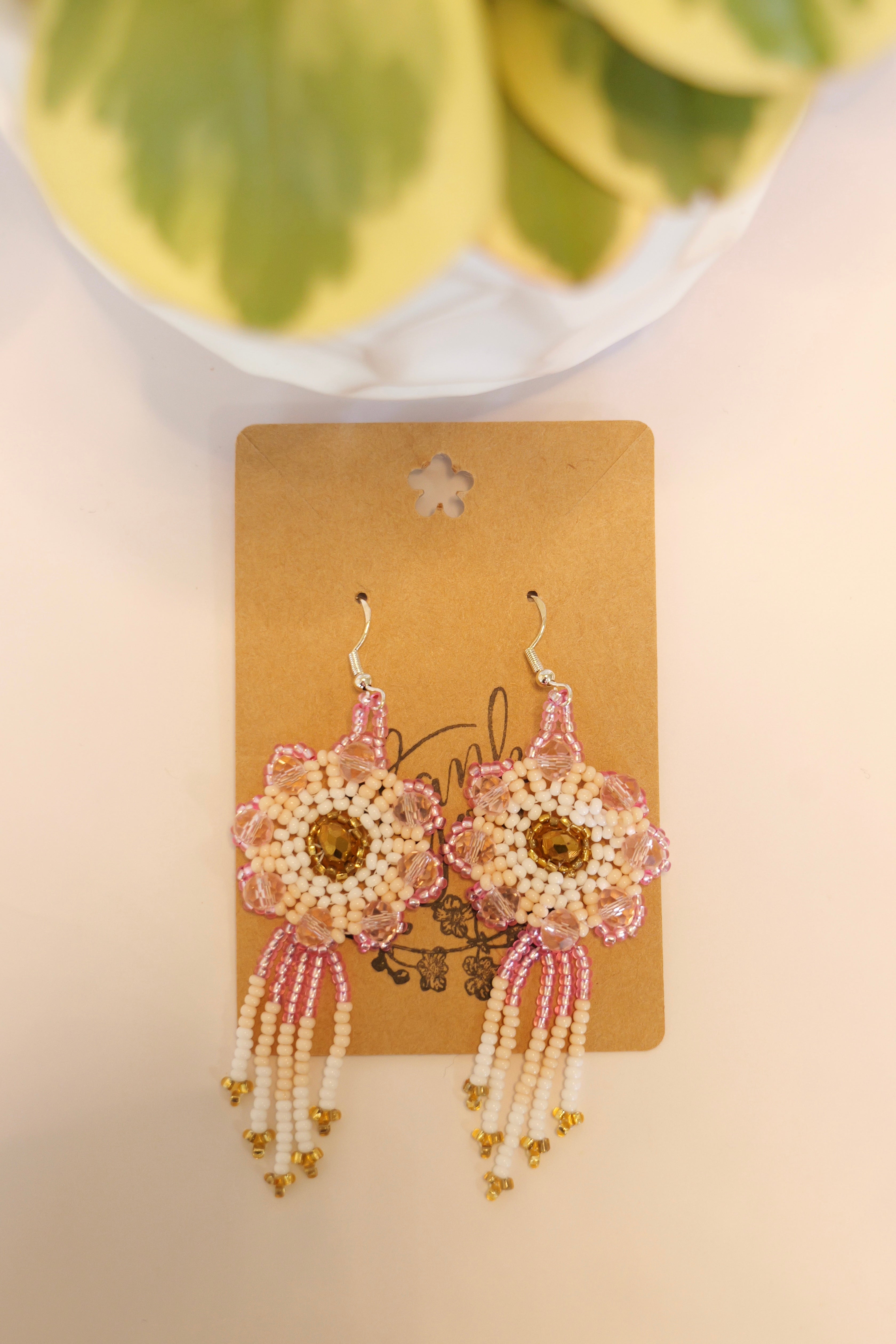 Hand beaded flower earrings | sterling silver hooks | Color options available