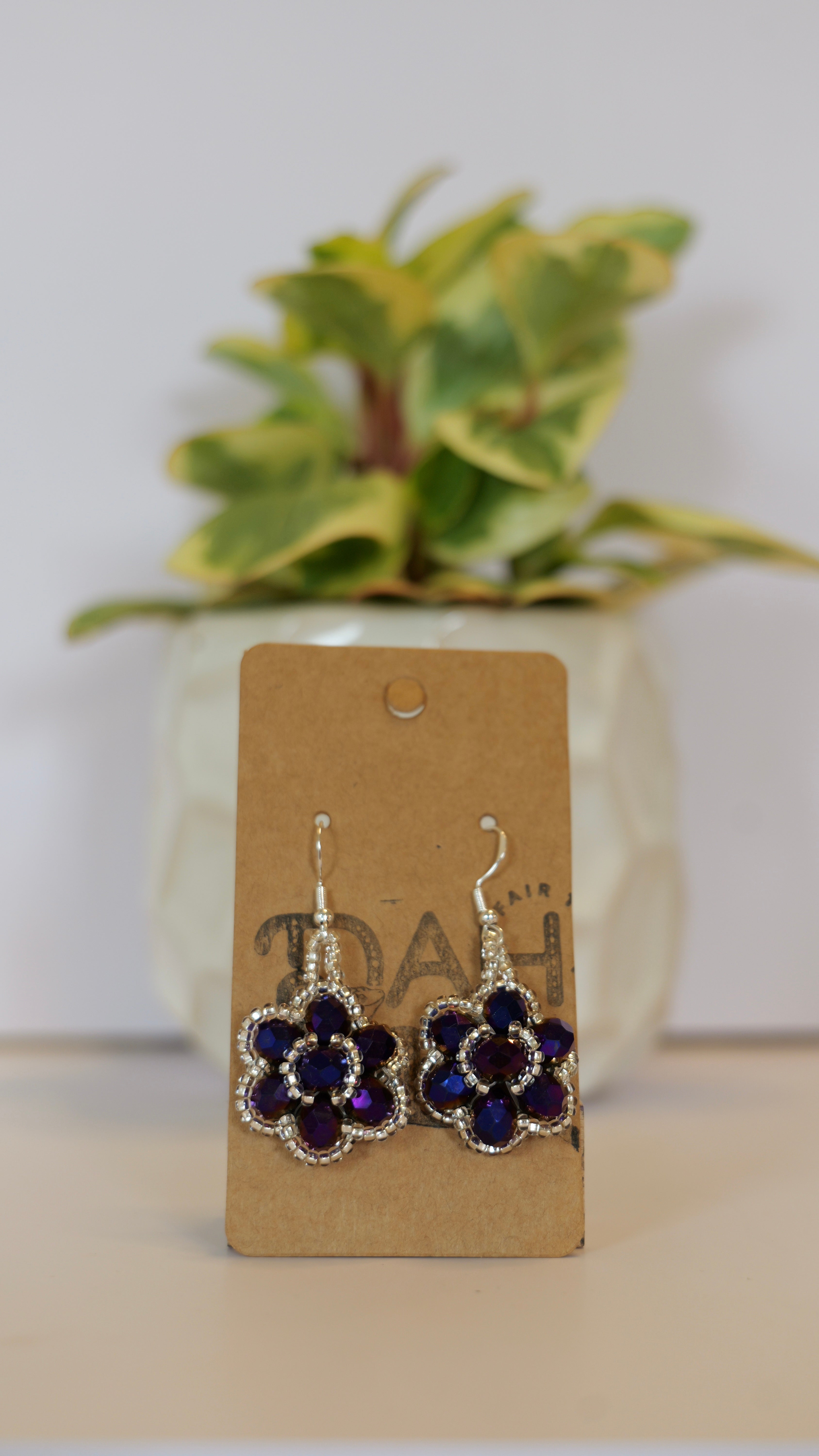 Hand beaded flower earrings | sterling silver hooks | Color options available