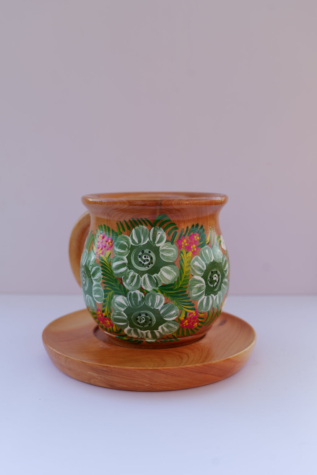 Tea cup with saucer | 4 green flowers hand painted