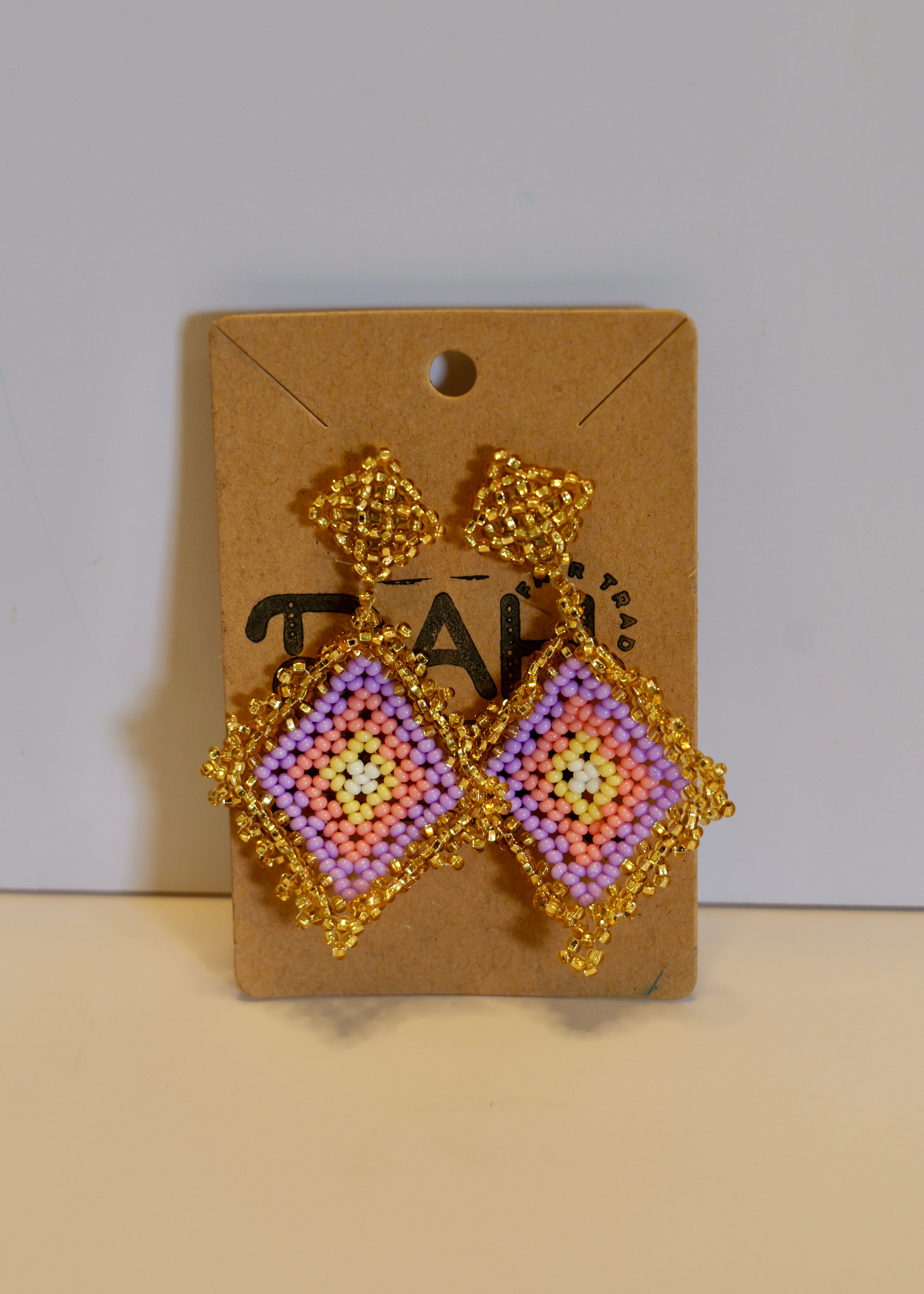 Square Granny Hand Beaded Earrings
