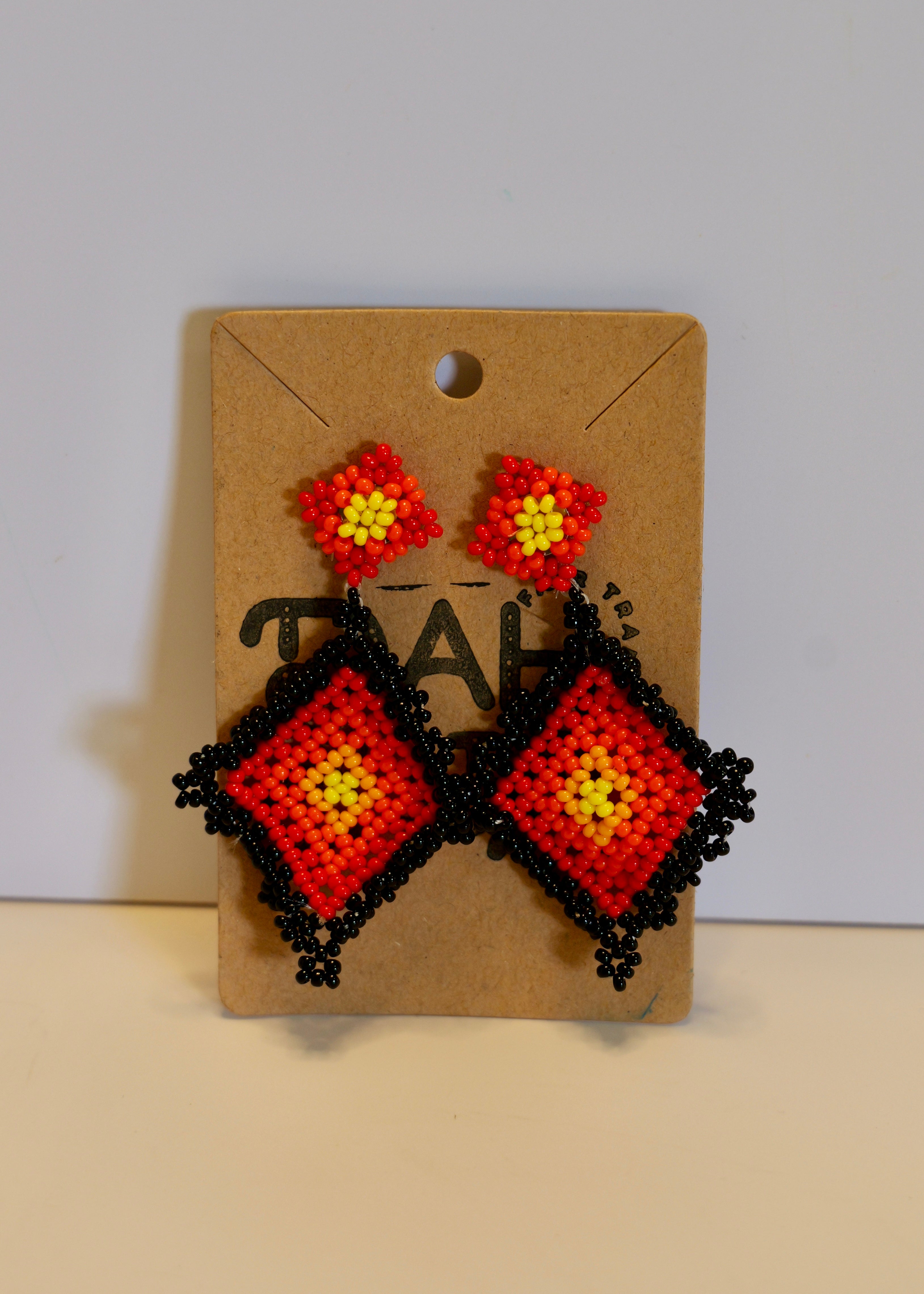 Square Granny Hand Beaded Earrings