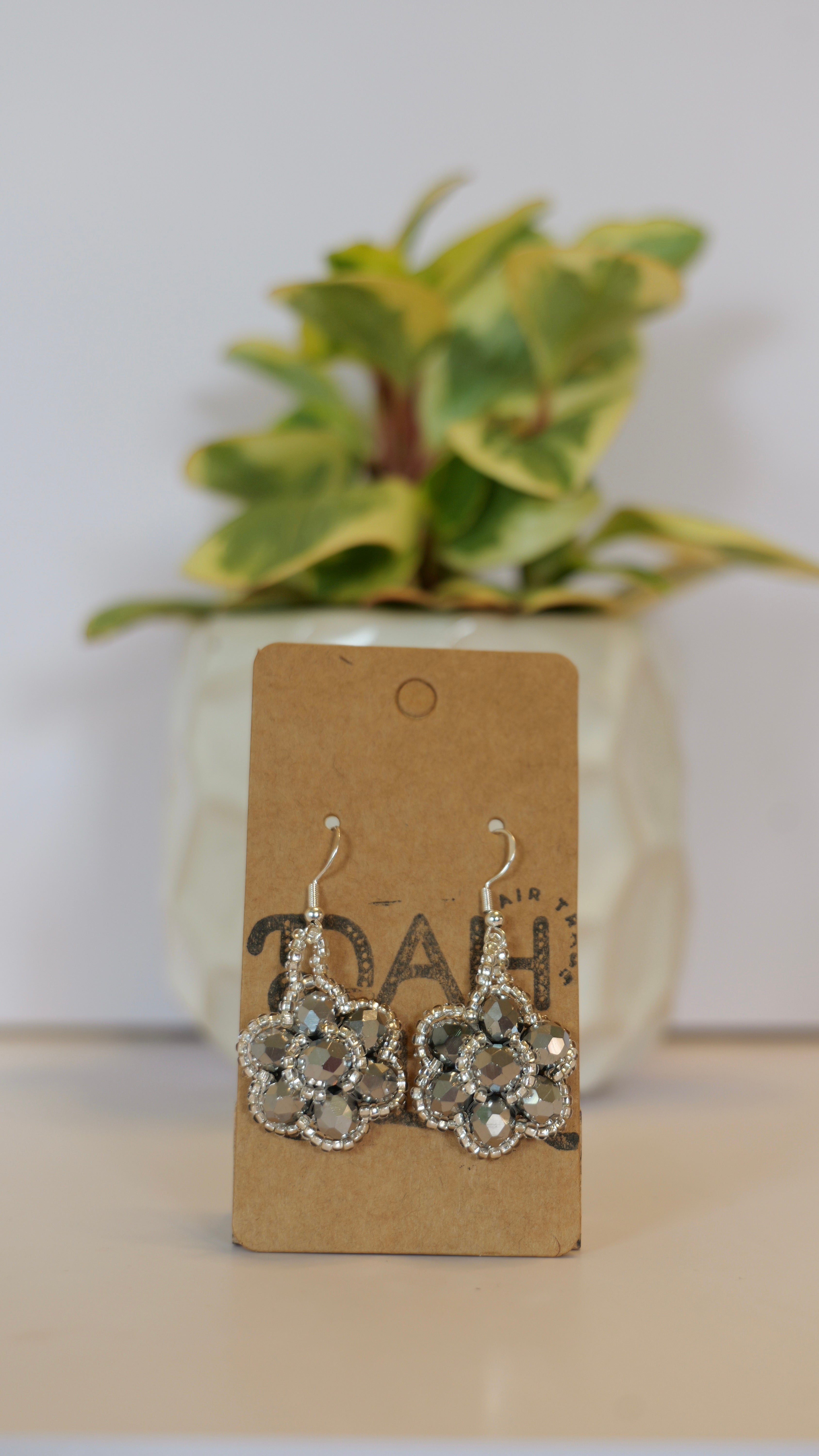 Hand beaded flower earrings | sterling silver hooks | Color options available