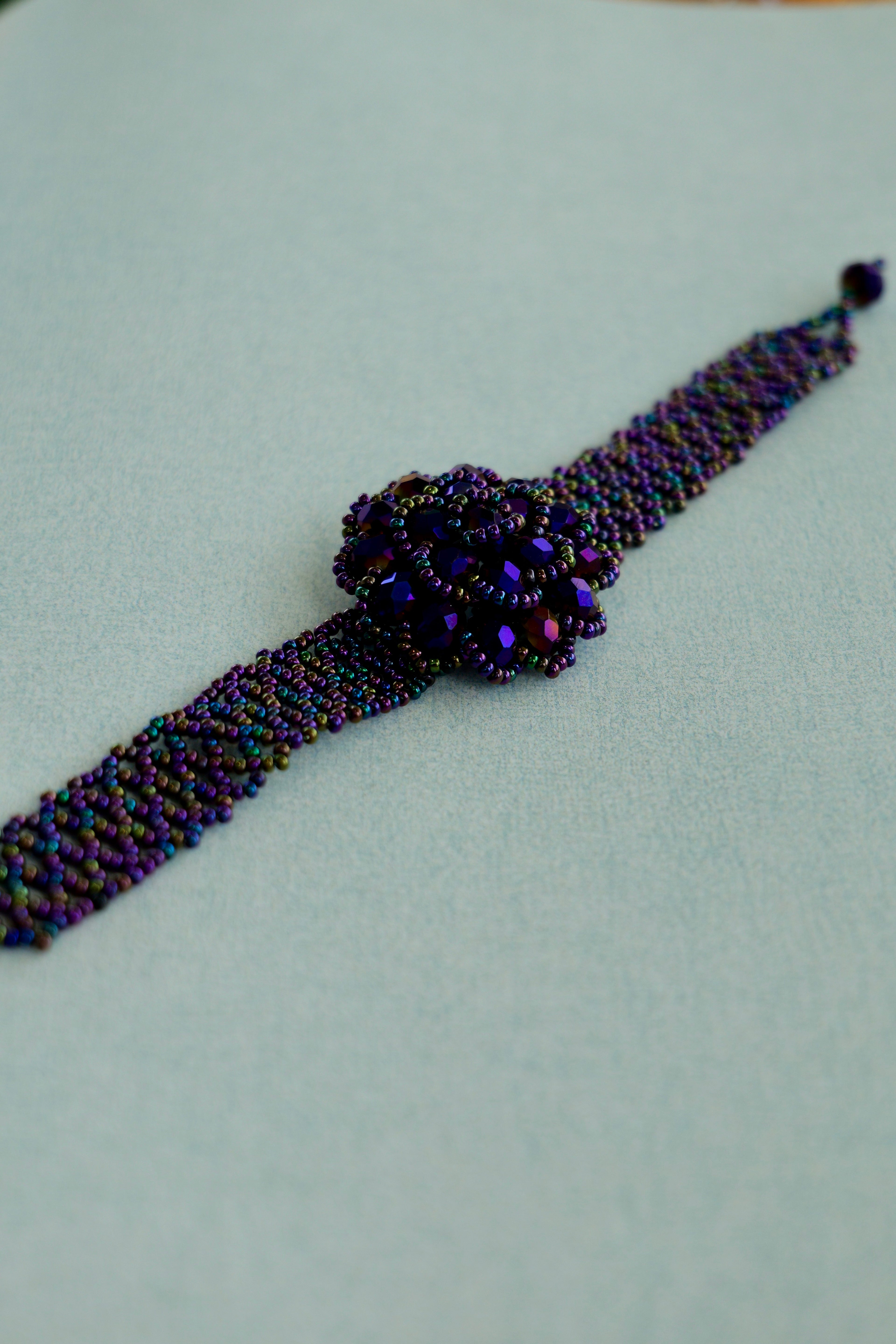 Metallic Purple Floral Glass Seed Bead Bracelet