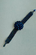Metallic Blue Floral Glass Seed Bead Bracelet