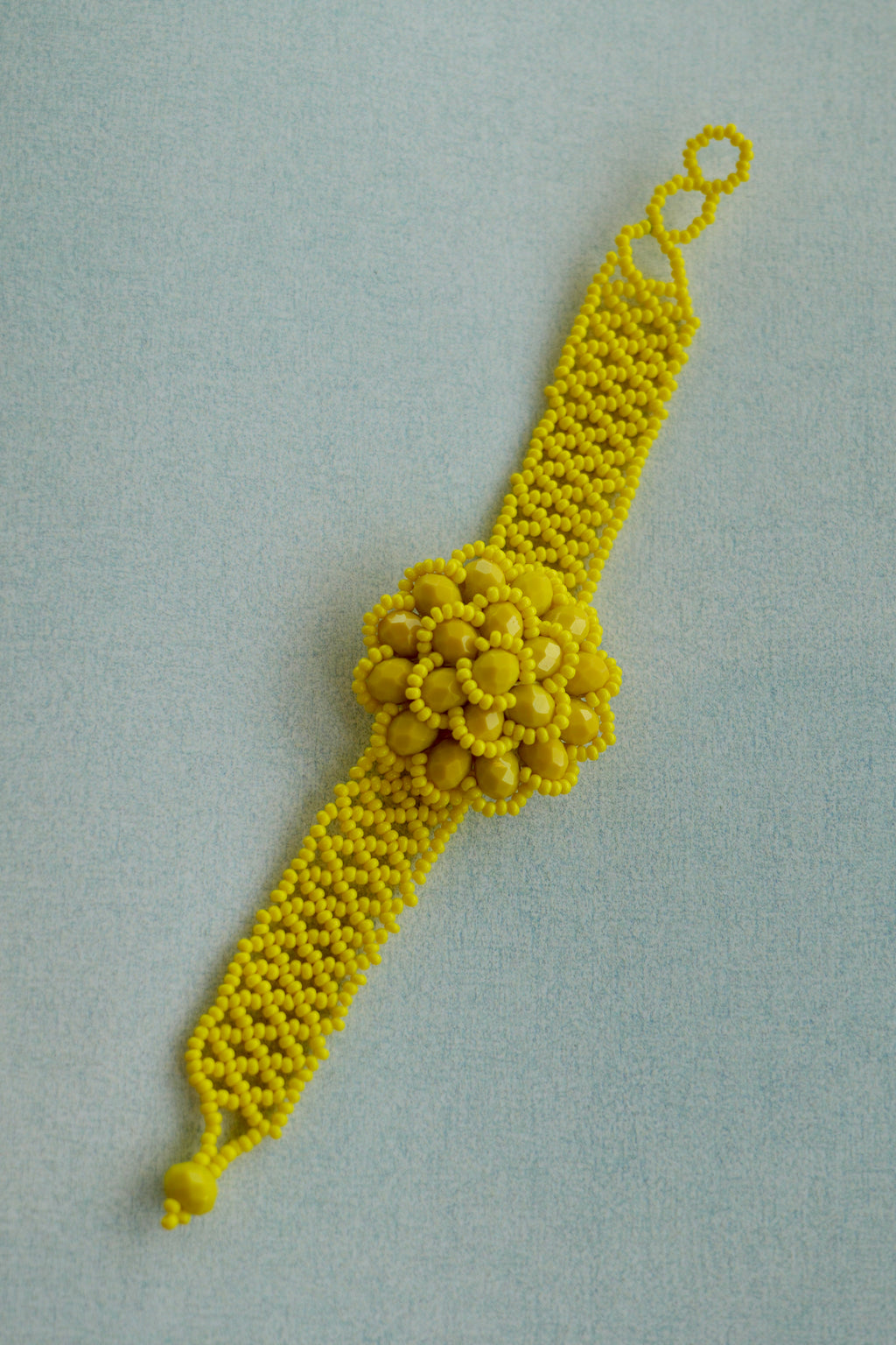 Yellow Floral Glass Seed Bead Bracelet