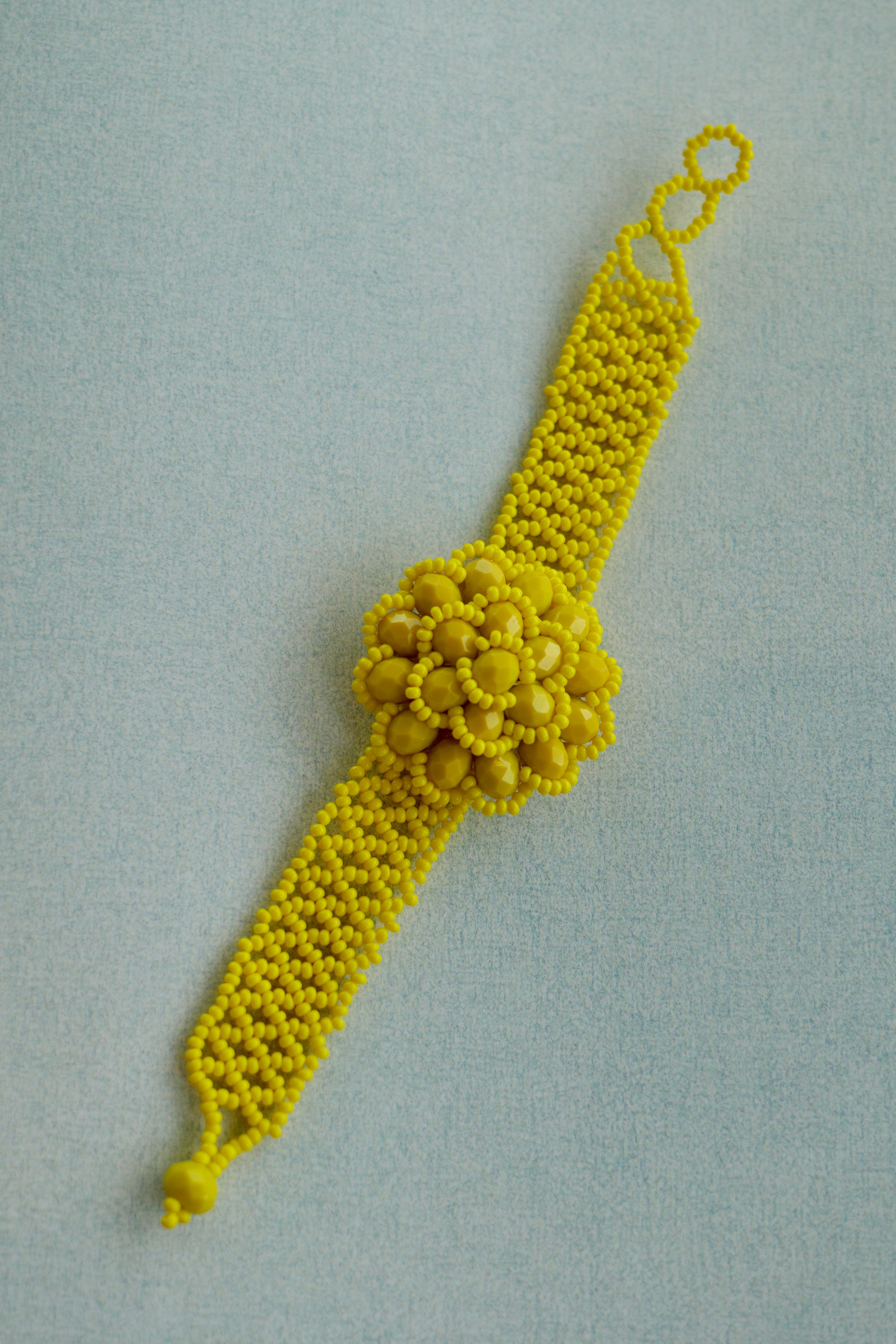 Yellow Floral Glass Seed Bead Bracelet
