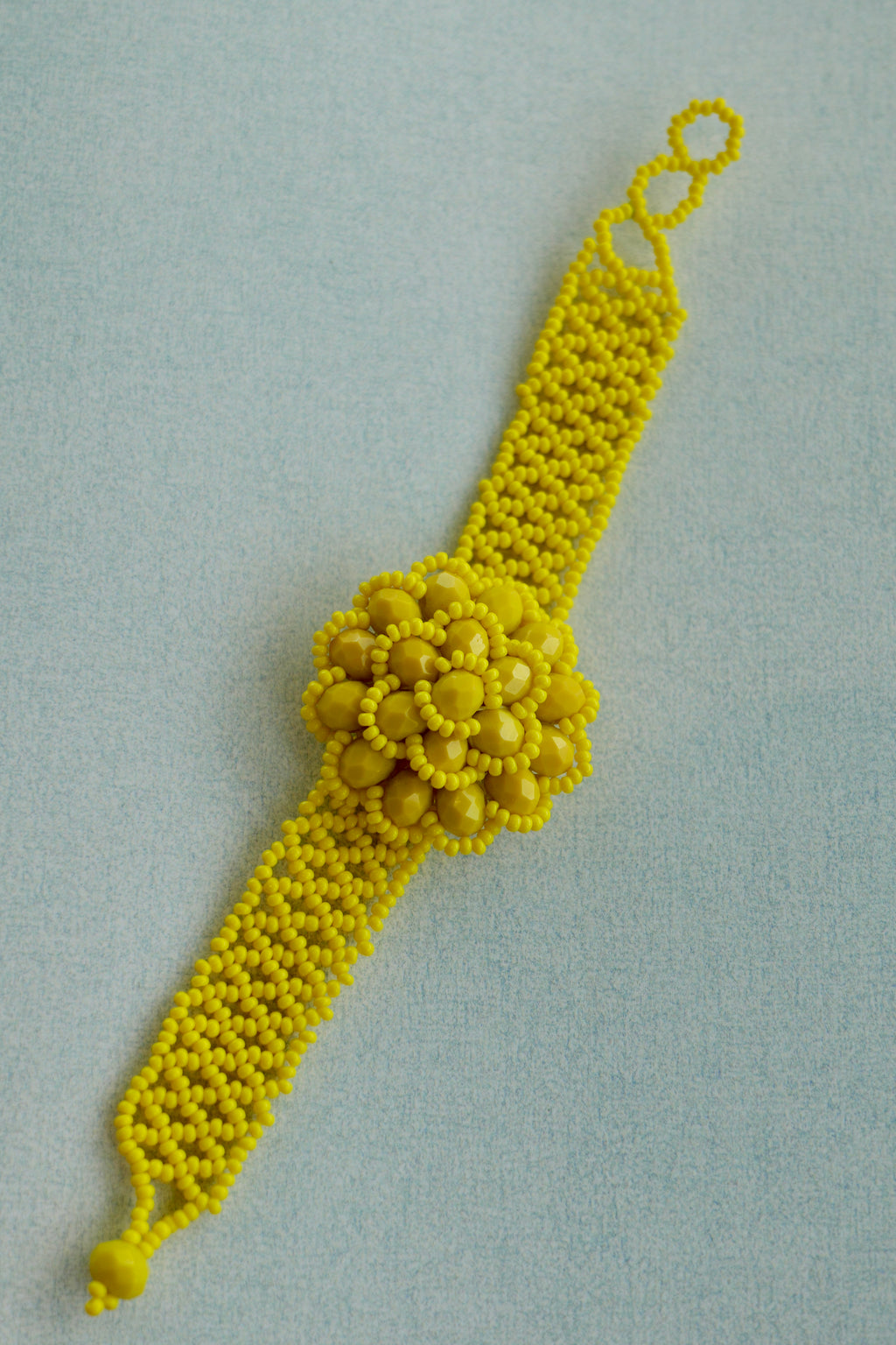 Yellow Floral Glass Seed Bead Bracelet