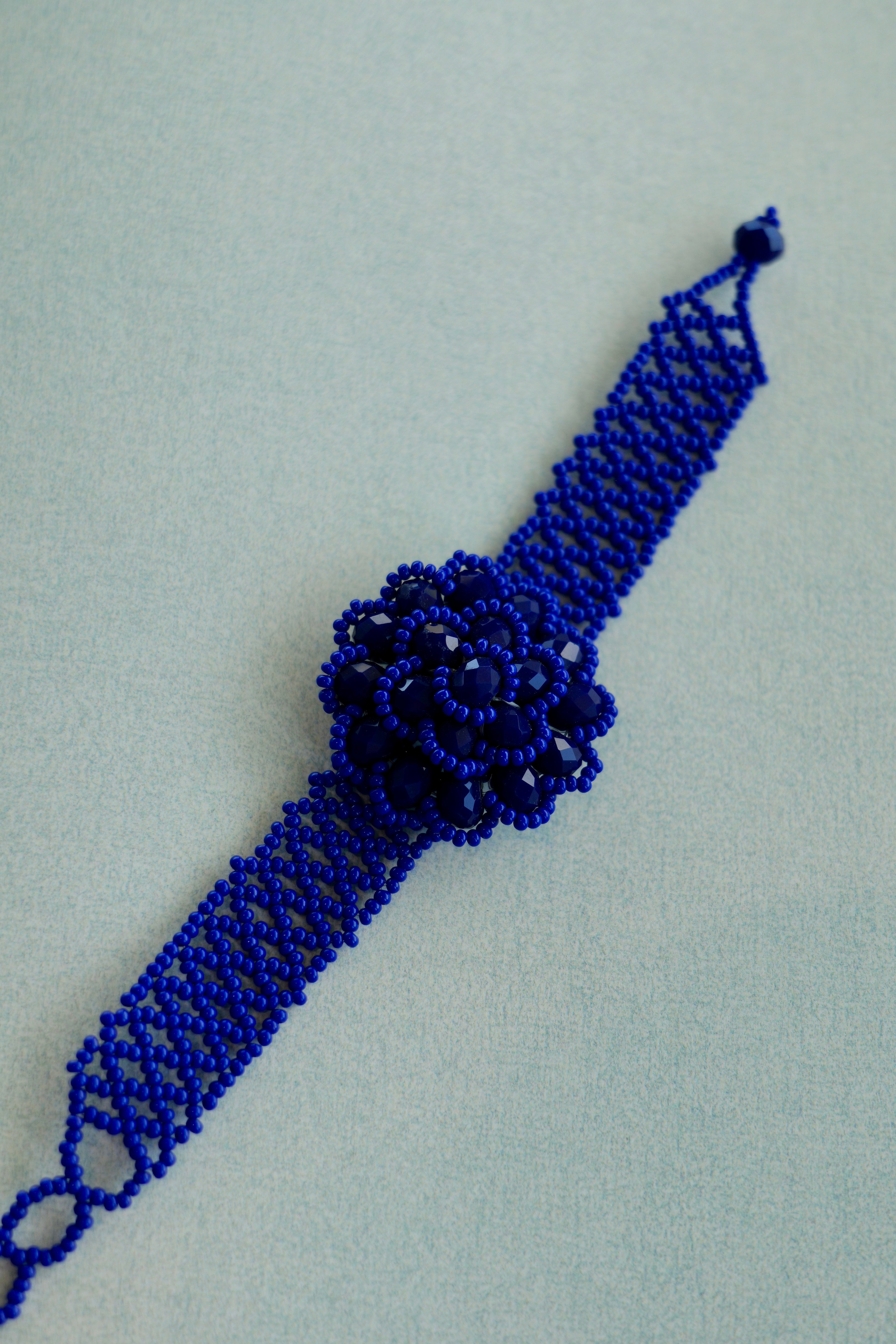 Royal Blue Floral Glass Seed Bead Bracelet